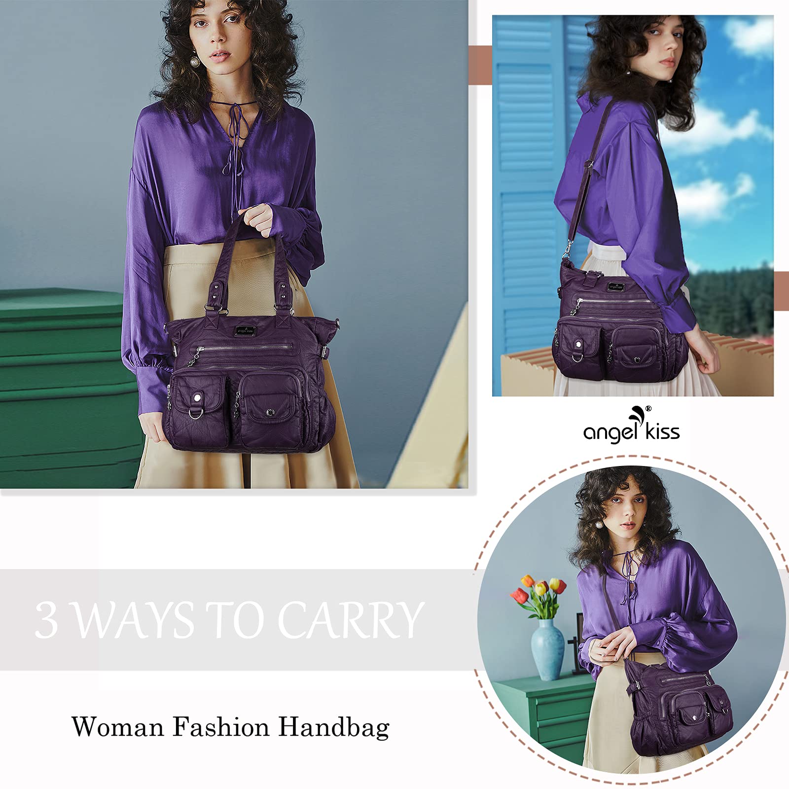 Angelkiss Purses and Handbag for Women Soft Leather Hobo Bags Satchel Shoulder Bags Ladies Tote Crossbody Bag