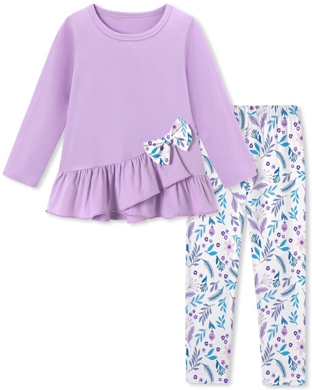 Toddler Girl Clothes 18M-8T Girls Fall Winter Outfit, Long Sleeve Ruffle Bowknot Top + Floral Pants 2Pcs Clothing Set