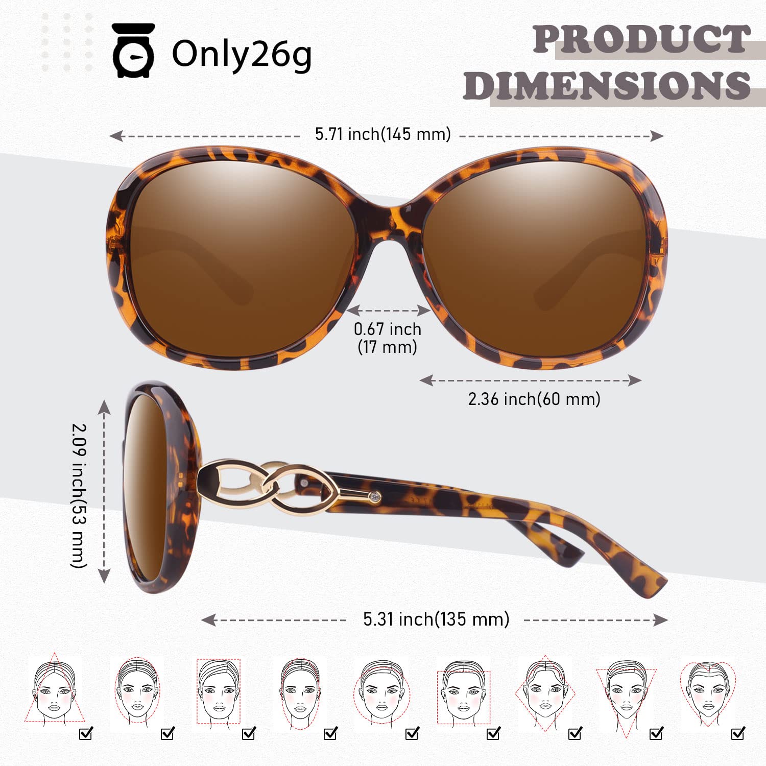 Sunier Sunglasses Womens Polarized Trendy Oversized Sun Glasses Fashion Ladies Shades 100% UV400 Protection S85