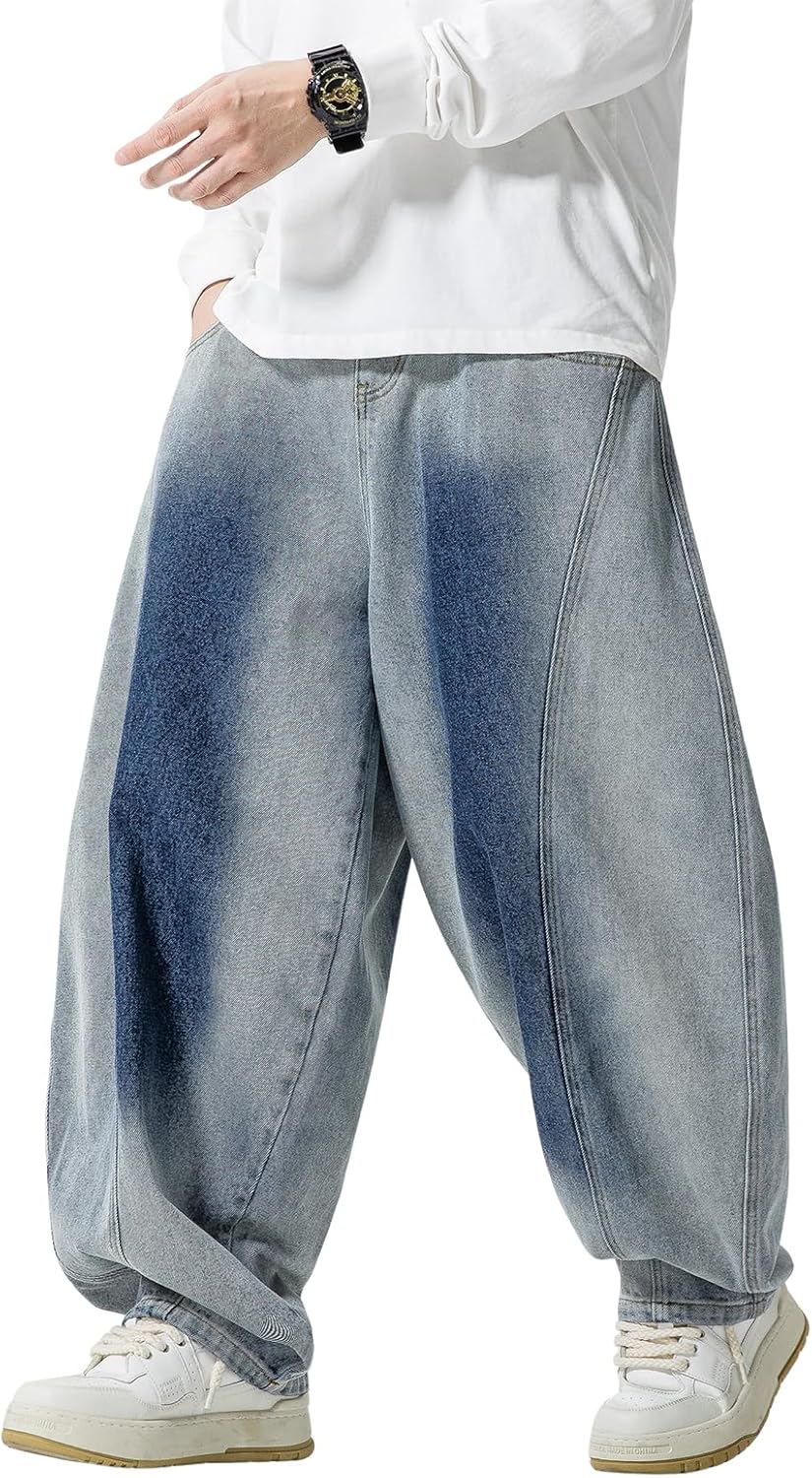 DOSLAVIDA Baggy Jeans for Men Wide Leg Hip Hop Jean Stylish Loose Fit Denim Pants Casual Streetwear Skateboard Pants