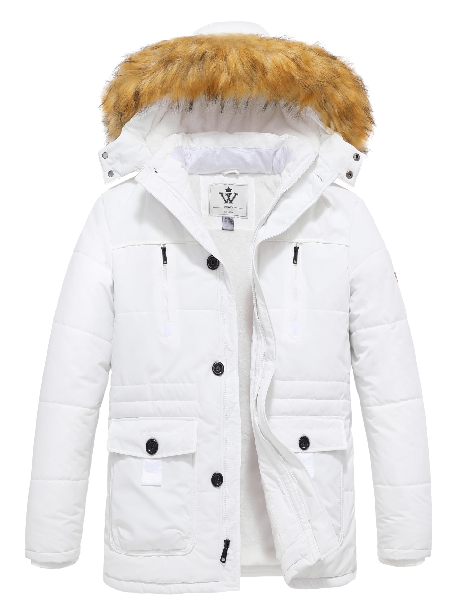 WenVen Men's Winter Coat Warm Parka Jacket with Faux Fur Removable Hood