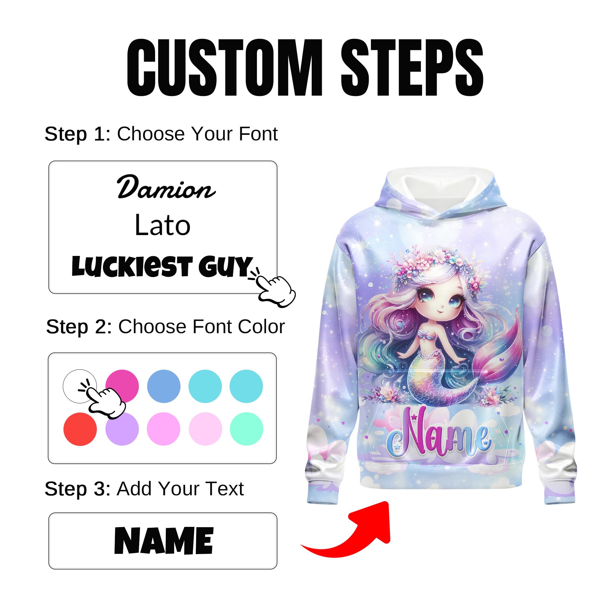 Hoodies for Girls Custom Sweatshirts with Name, Kids Pullover with Pocket, Comfy Graphic Hoodies for Daughter
