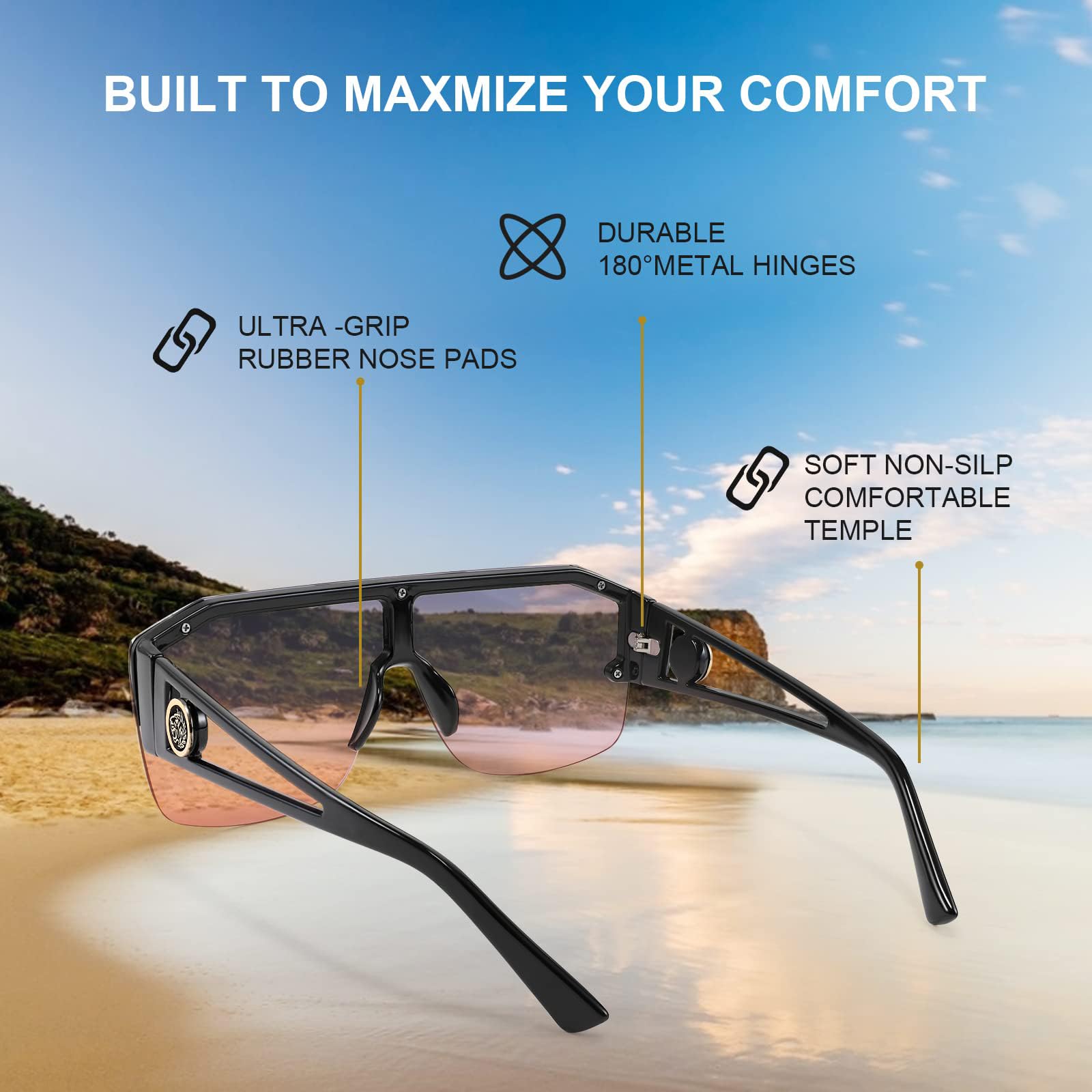 FEISEDY Square Oversized Sunglasses for Men Women, Flat Top Shield One Piece Lens Sun Glasses Shades B2765