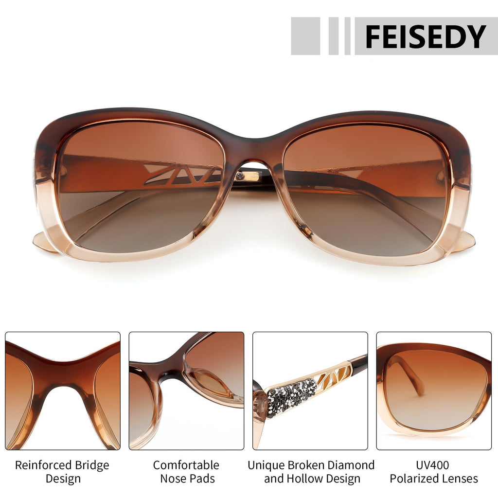 FEISEDY Polarized Women Sunglasses Retro Shades Photochromic Lens Sparkling Crystal Sunglasses UV400 Protection B0144