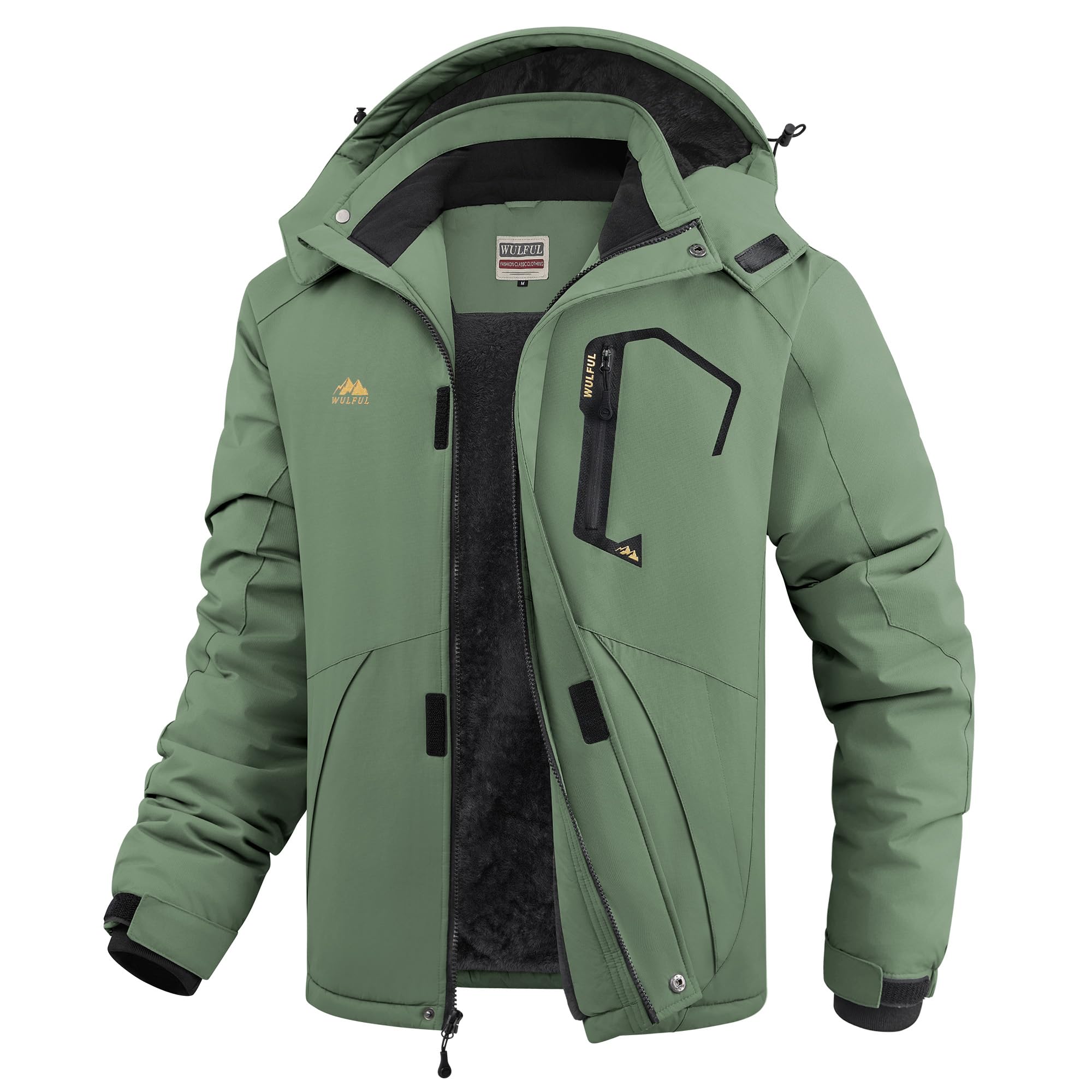 WULFUL Men's Ski Jackets Warm Winter Snow Windbreaker Resistant Snowboard Fleece Coat Mountain Waterproof Parka with Hood