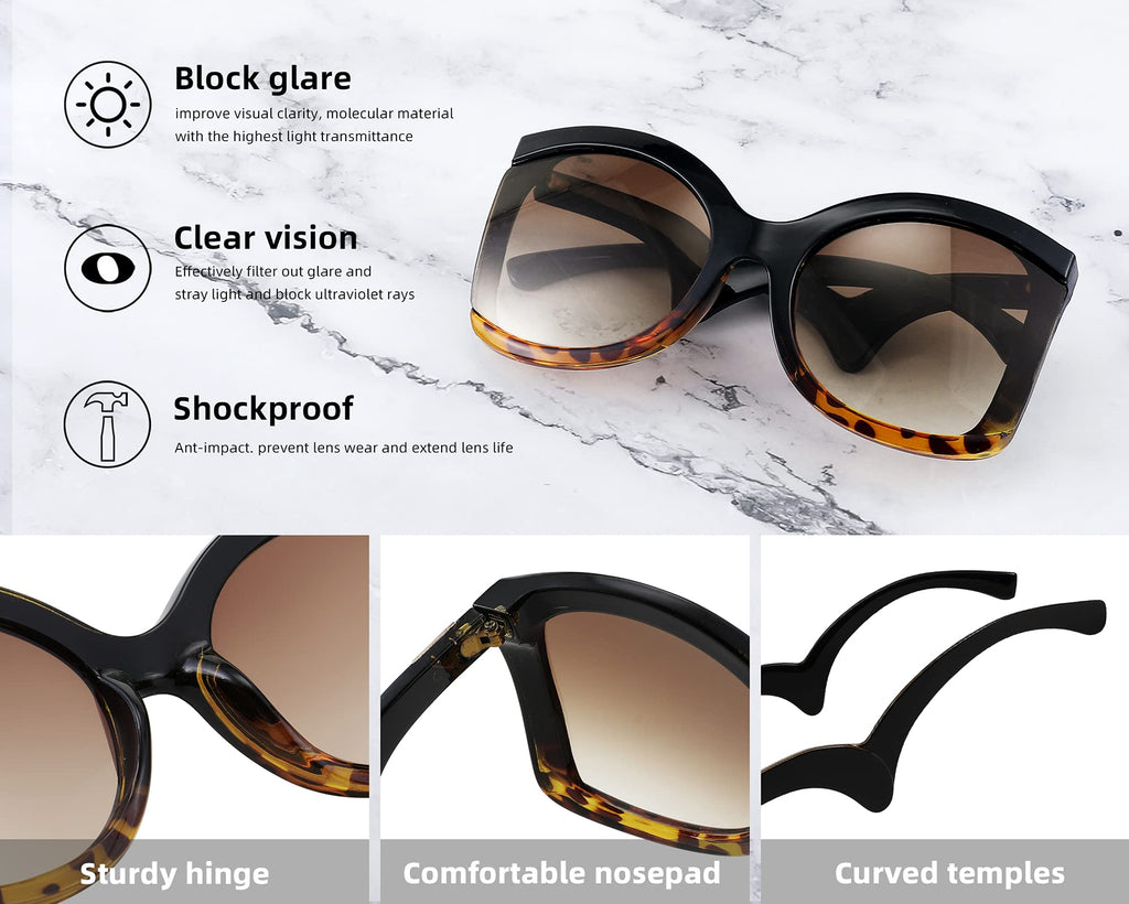 FEISEDY Oversized Square Butterfly Sunglasses Curved Curly Arm Frame Women's Fashion Shades B4035