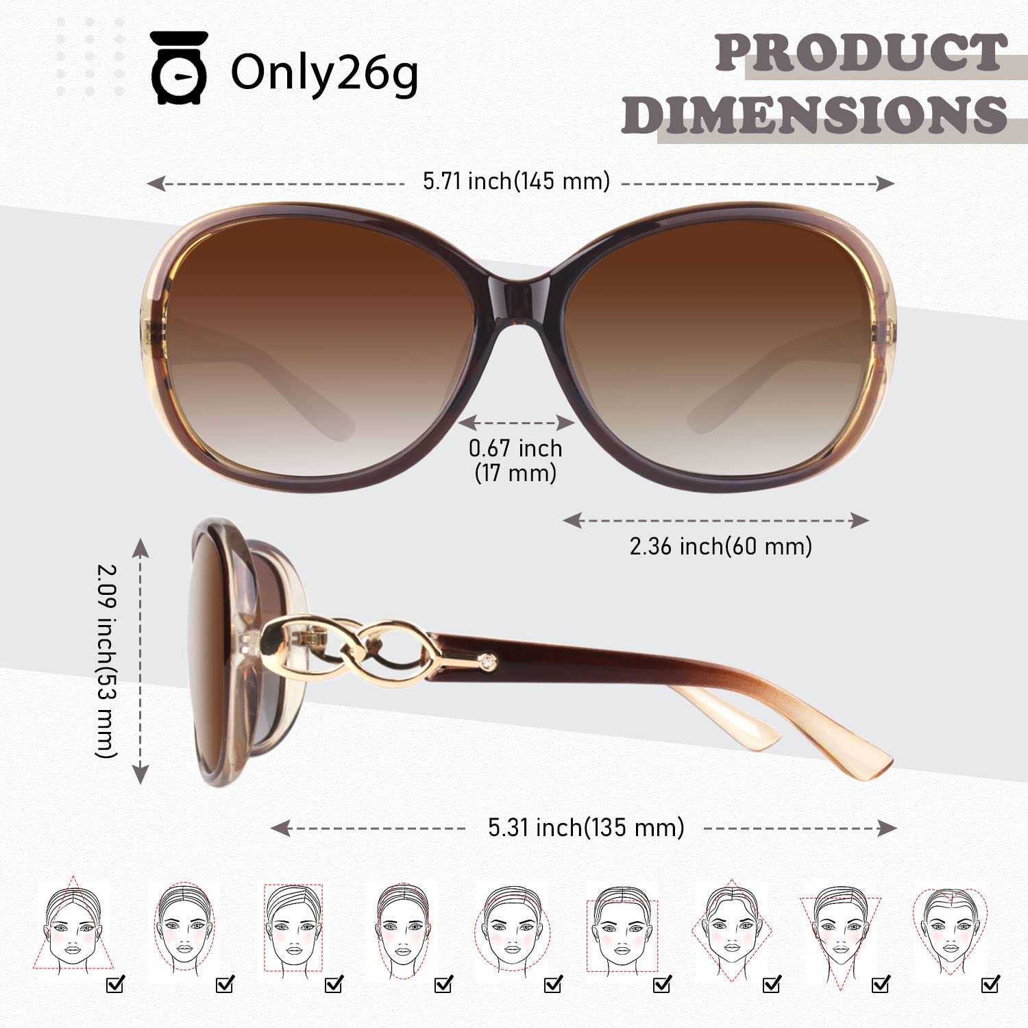 Sunier Sunglasses Womens Polarized Trendy Oversized Sun Glasses Fashion Ladies Shades 100% UV400 Protection S85