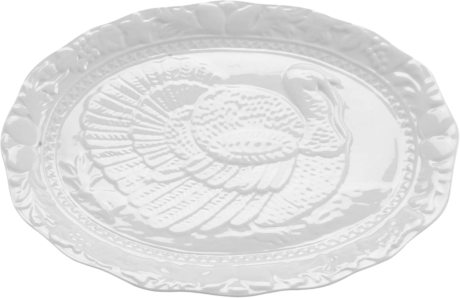 HIC Kitchen Turkey Embossed Serving Platter, Fine Porcelain, Oversized