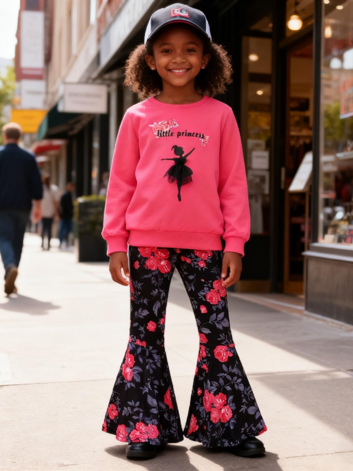 3-9 T Kids Toddler Girl Clothes Letter Print Sweatshirt Flared Pants 2Pc Outfits Set