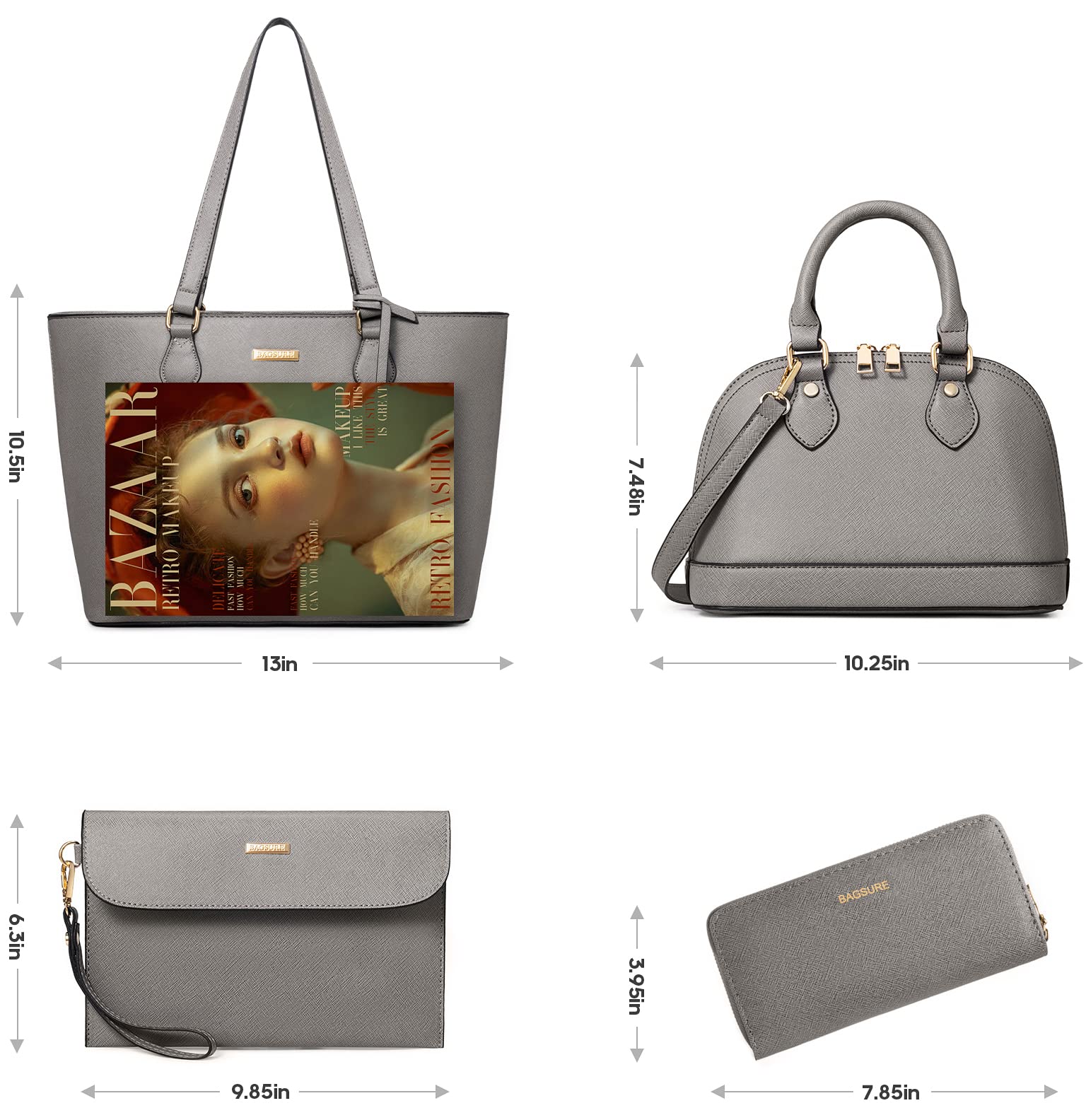 4PCS Women Fashion Handbags Purses Wallet Shoulder Bags Casual Tote Bag Crossbody Bags, Handbag Set Gift for Ladies Girls