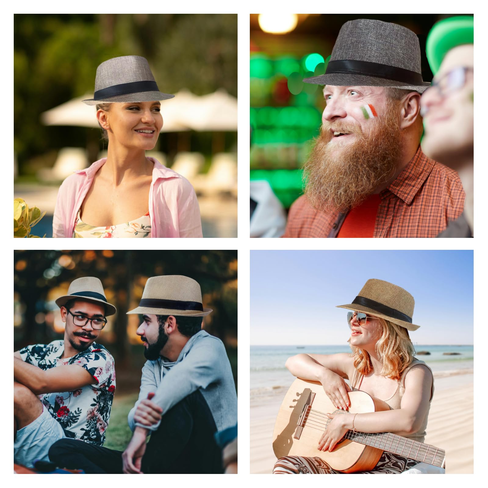 5 Pack Bulk Cuban Fedora Sun Hats Men with Adjustable Strap, Short Brim 1920s Unisex Party Costume Hats Women.