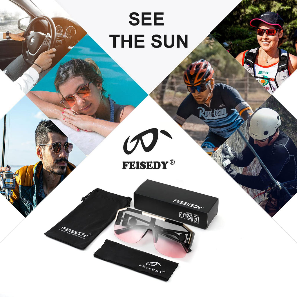 FEISEDY Square Oversized Sunglasses for Men Women, Flat Top Shield One Piece Lens Sun Glasses Shades B2765