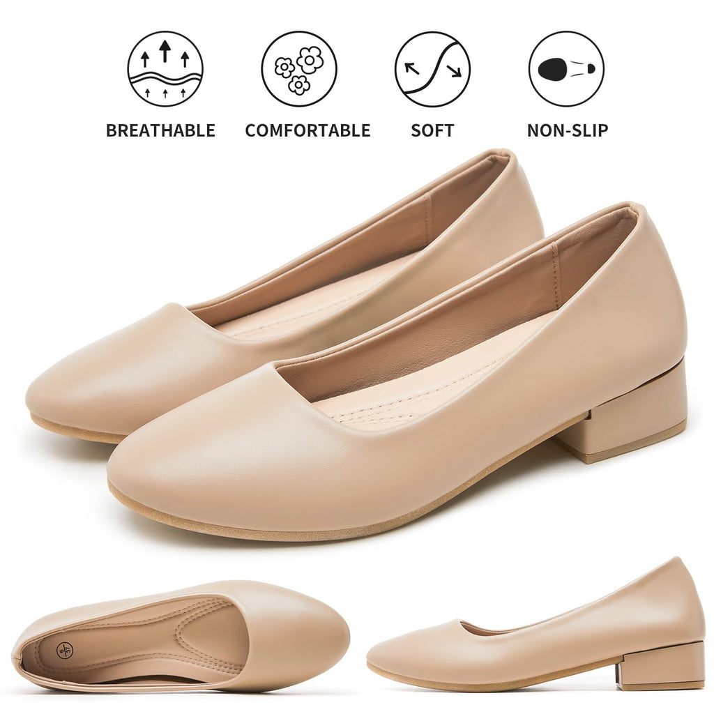 hash bubbie Women's Loafers Slip on Shoes Chunky Low Block Heels Closed Toe Pumps Shoes Office Shoes Ladies Elegant Wedding Dress Shoes
