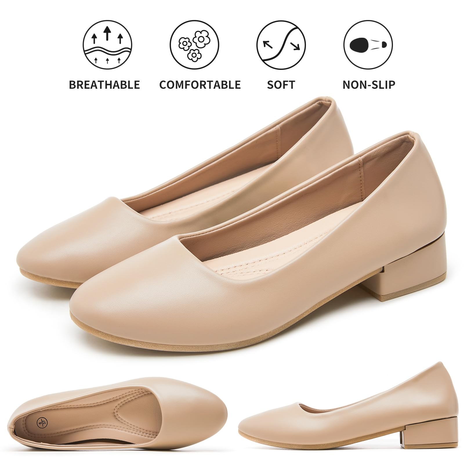 hash bubbie Women's Loafers Slip on Shoes Chunky Low Block Heels Closed Toe Pumps Shoes Office Shoes Ladies Elegant Wedding Dress Shoes