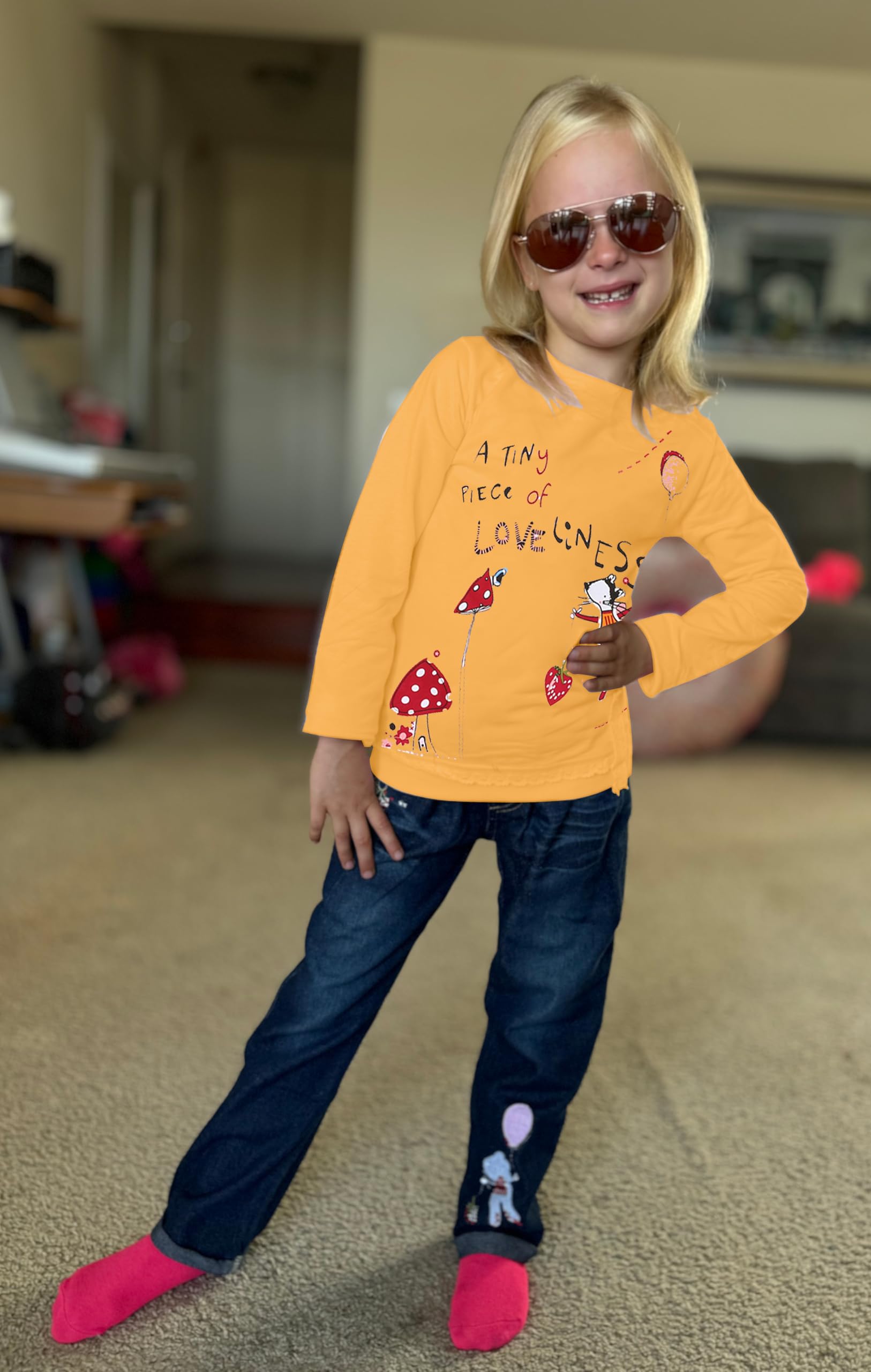 LUKYCILD Toddler Girl Clothes Baby Girl Long Sleeve Top + Jeans Pants with Pockets 2 Piece Outfit Cartoon Clothing Set