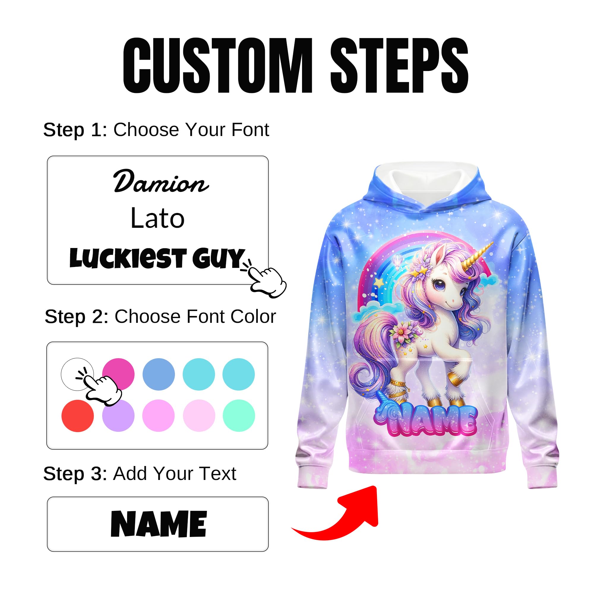 Girls Hoodies - Personalized Pullover with Pocket for Kids Teens - Graphic Hooded Sweatshirts Gifts for Youth