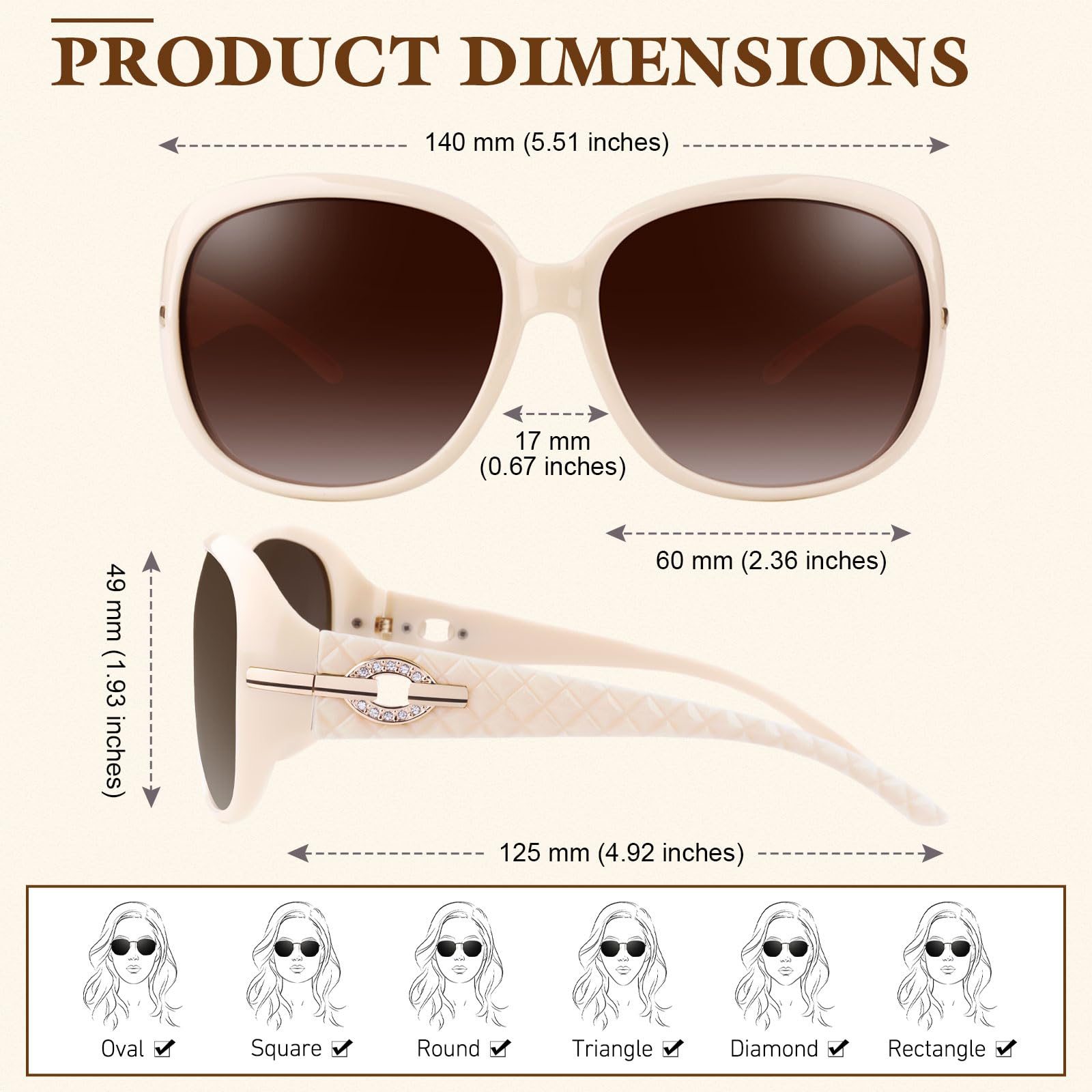Sunier Sunglasses Womens Polarized Trendy Oversized Sun Glasses Fashion Ladies Shades 100% UV400 Protection S85