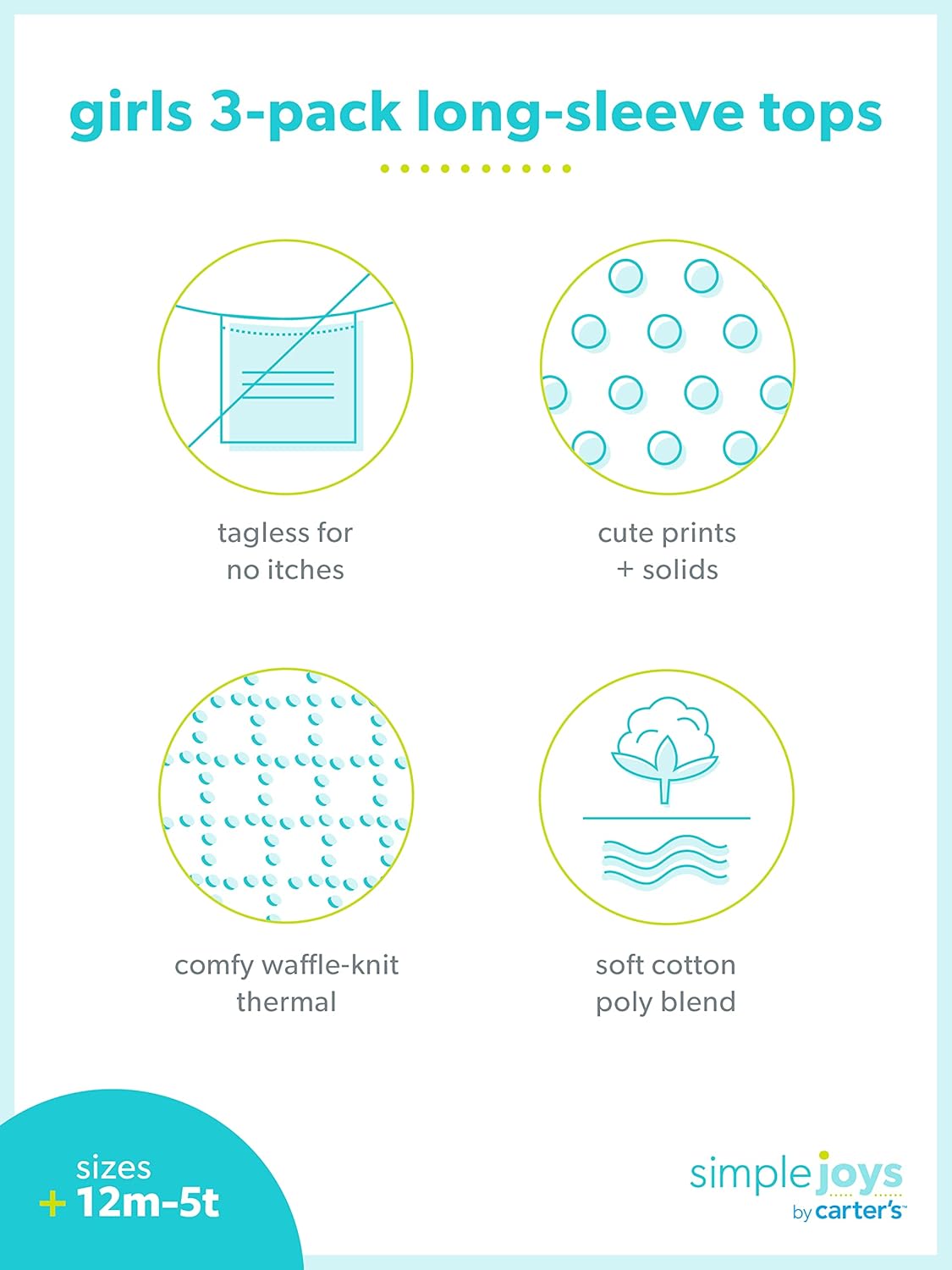 Simple Joys by Carter's Girls' Long-Sleeve Shirts, Pack of 3