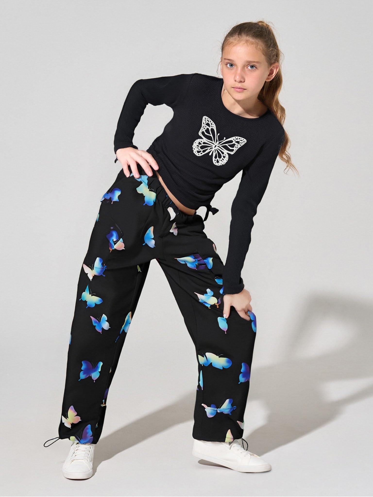 Girls Clothes Tween Girl Clothing Long Sleeve Ruched Drawstring Ribbed Knit Top Camo Cargo Pants Fall Winter Outfits