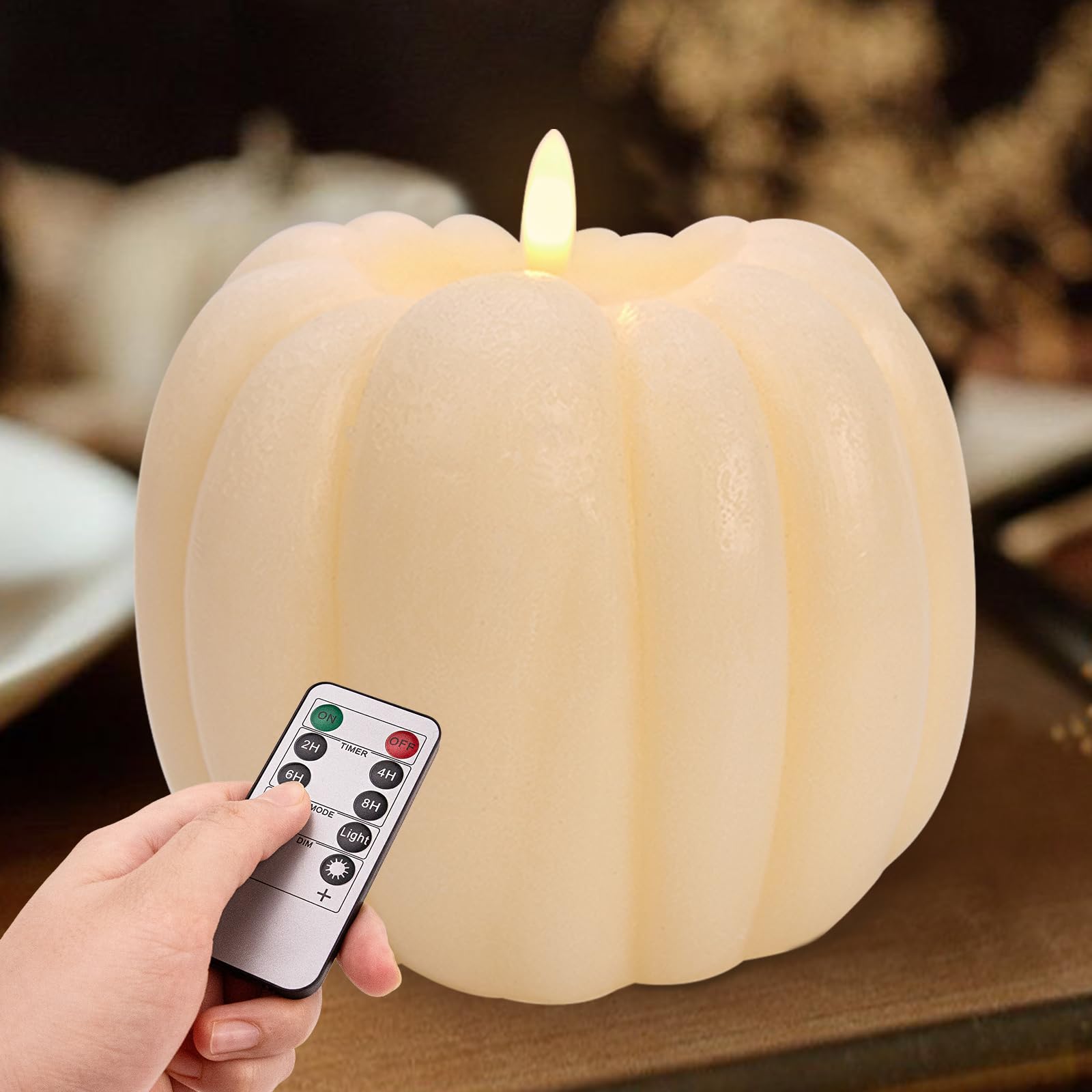 Fall Decorations for Home - Fall Decor - Flickering Flameless Wax Pumpkin LED Candle with Timer Remote Control- Thanksgiving Gifts - Autumn Farmhouse Rustic Harvest Decor for Tiered Tray Table Indoor