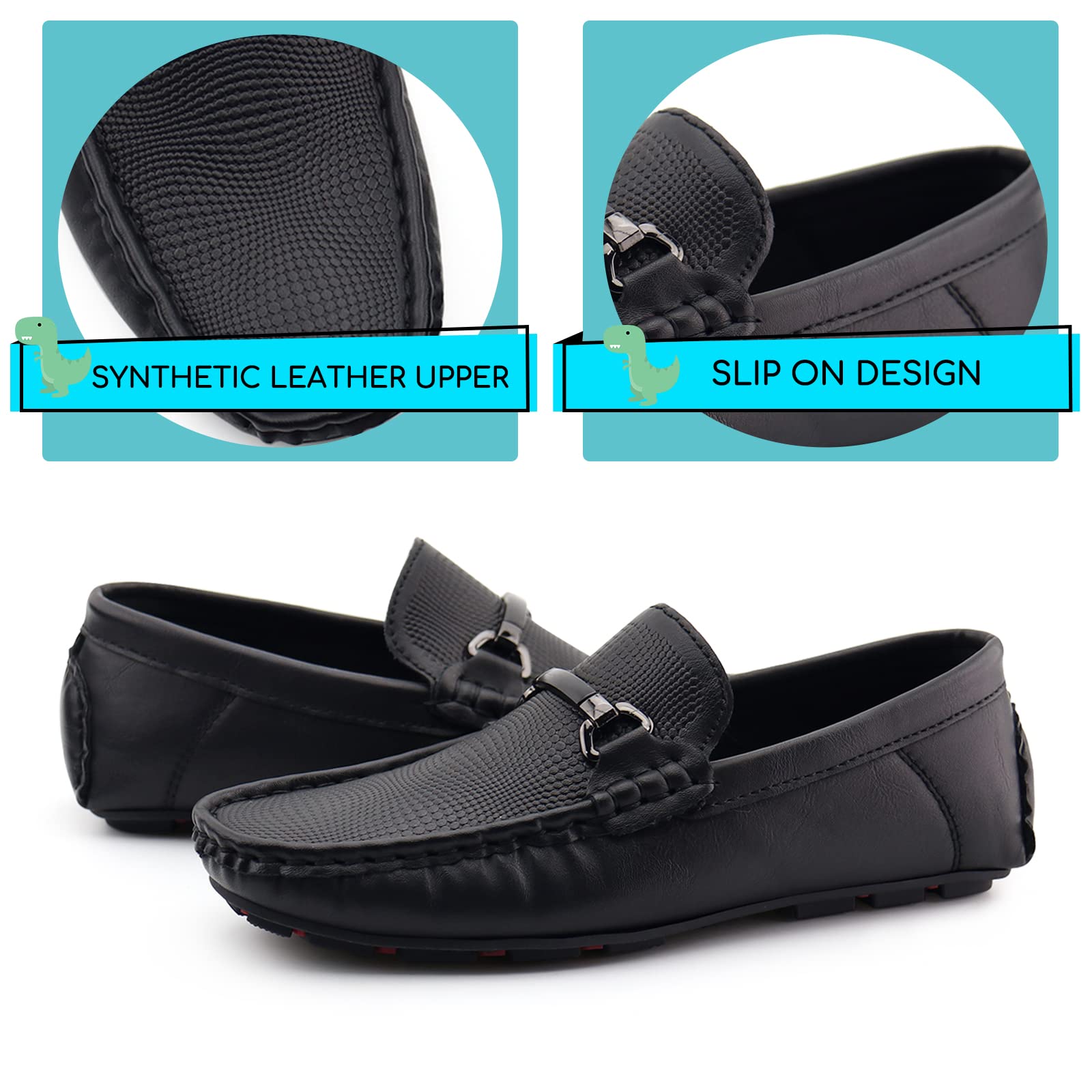 JABASIC Kids Penny Loafer Casual Slip-On Moccasin Flats Boys Dress Shoes