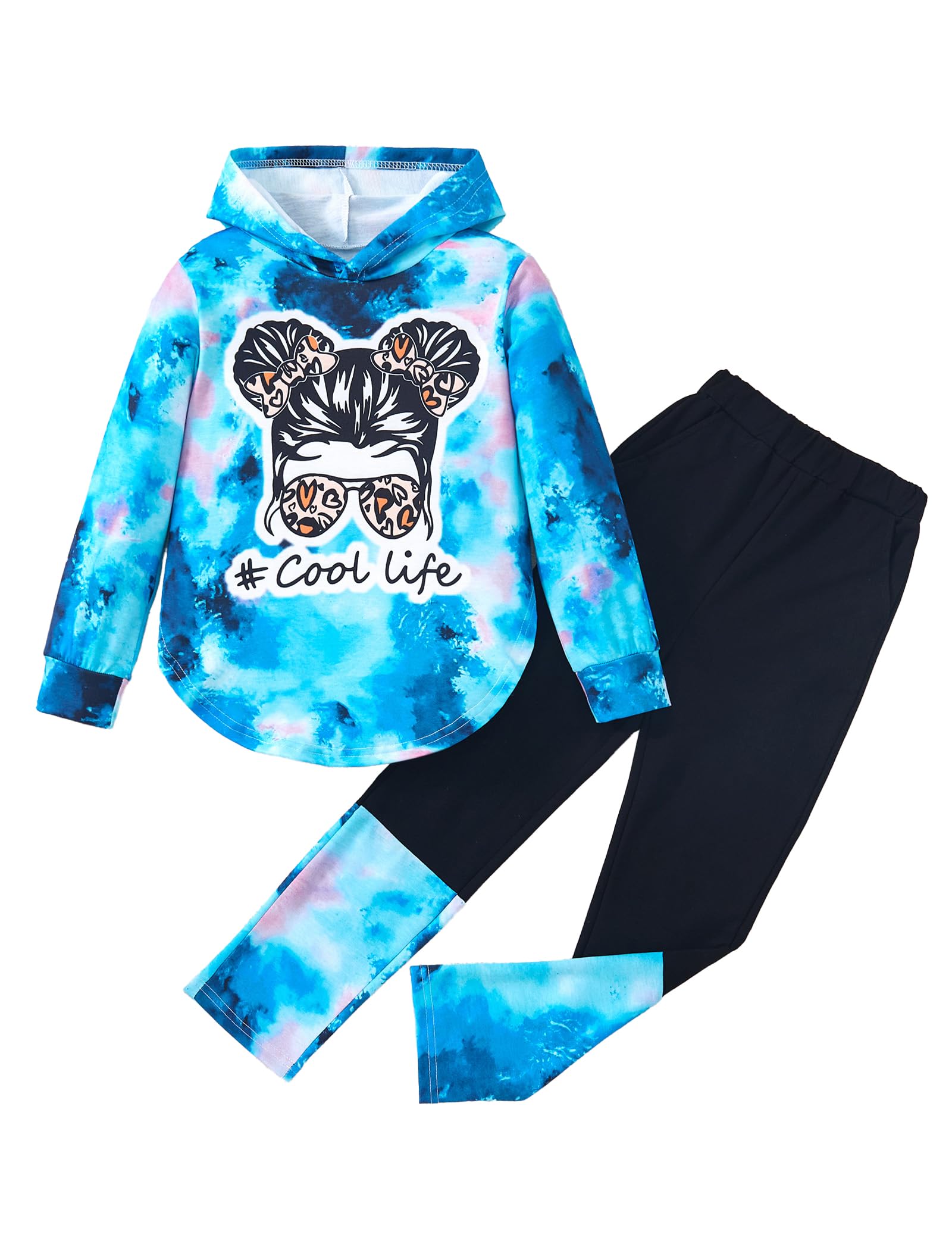 Girls Clothes Tie Dye Long Sleeve Hoodie Sweatshirt and Pants Sets Cute Girl Outfits Size 5-14 Years