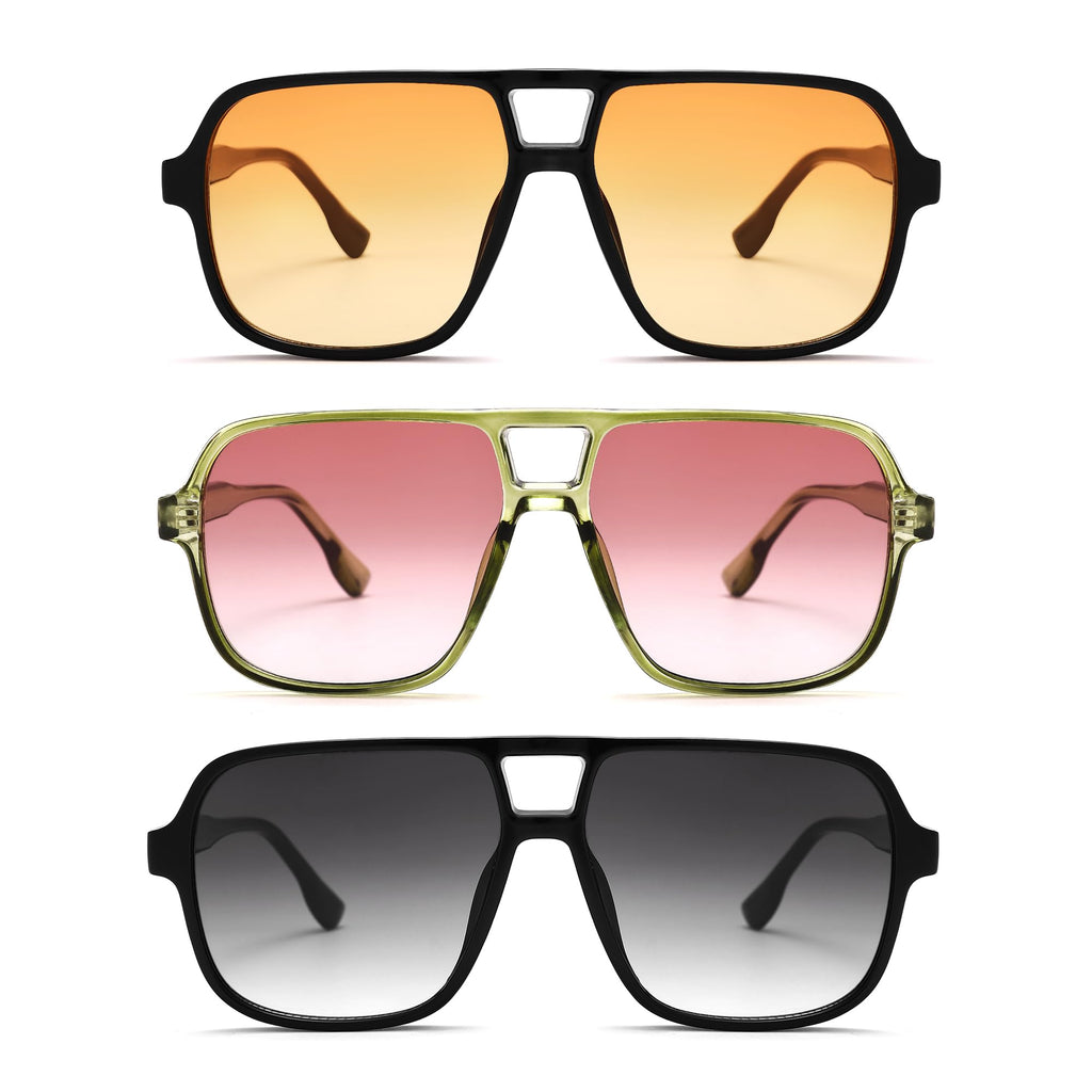 Oversized Aviator Sunglasses for Women Men - Retro 70s Square Shades Sun Glasses