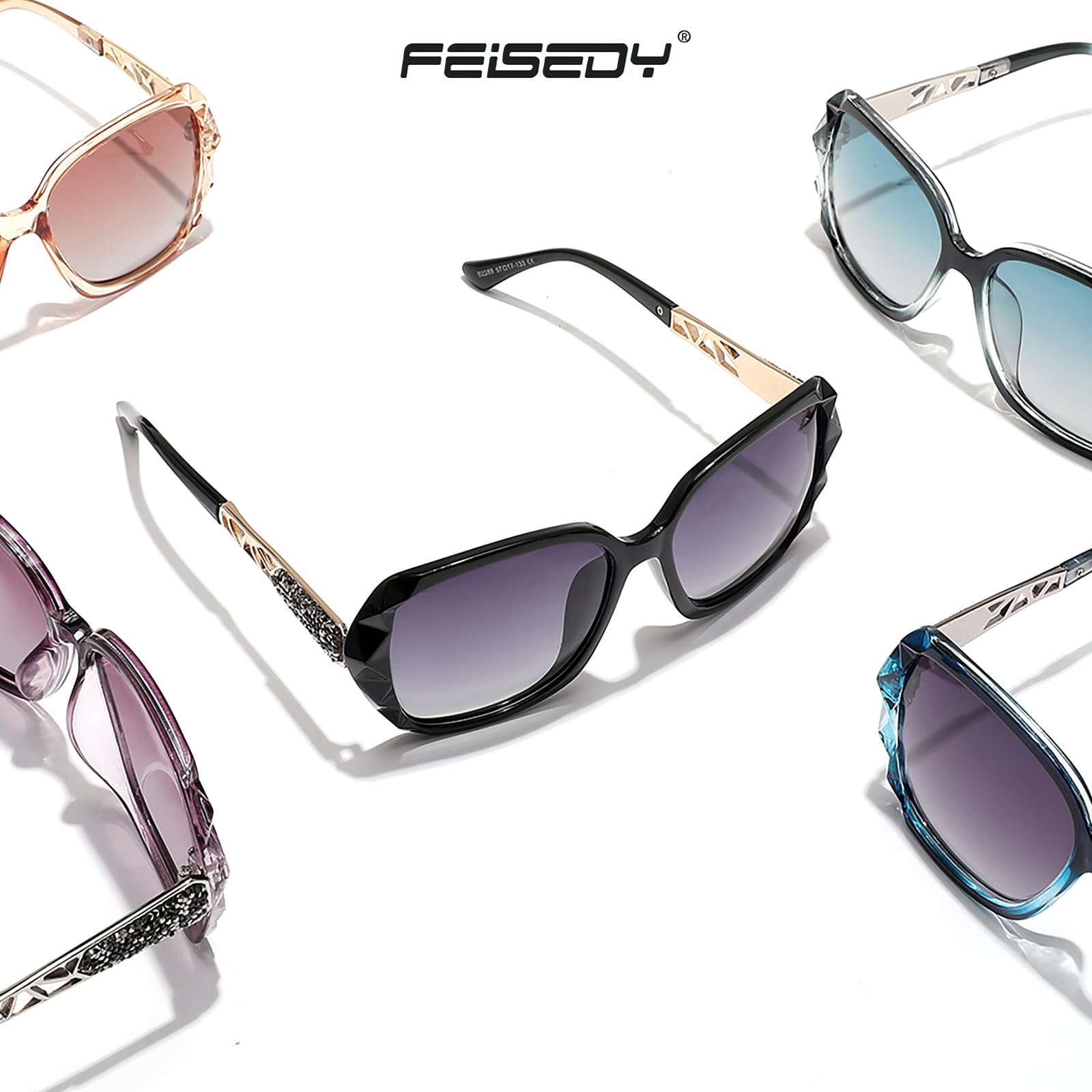 FEISEDY Polarized Women Square Sunglasses Sparkling Composite Shiny Frame B2289
