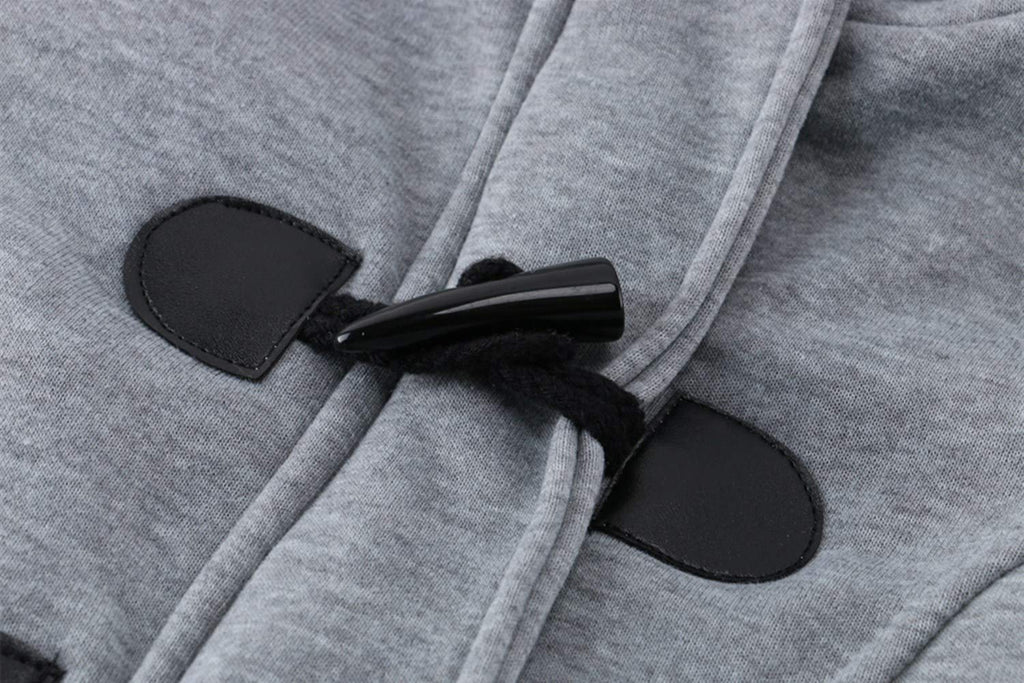 JiangWu Womens Fashion Horn Button Fleece Thicken Coat with Hood Winter Warm Jacket