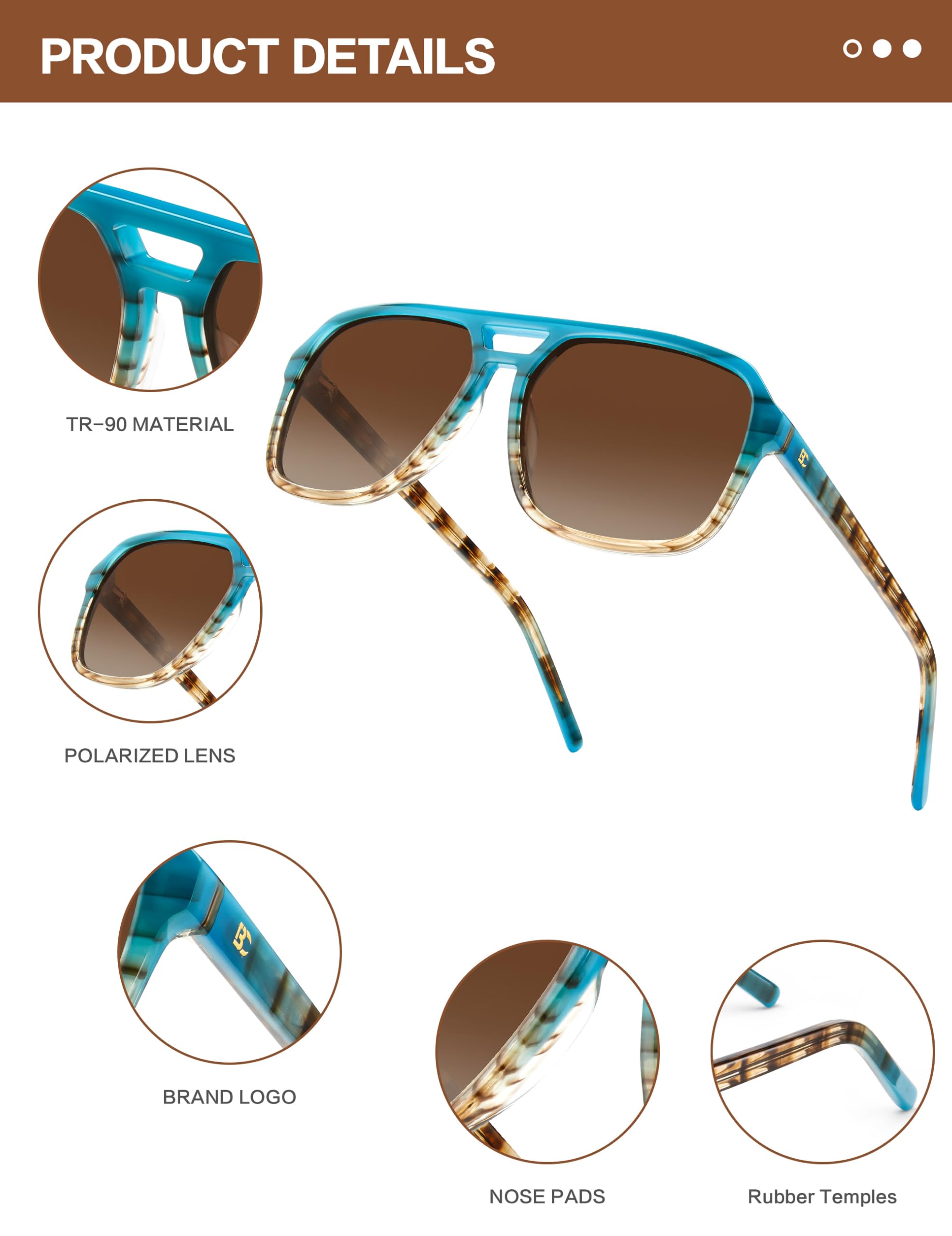 BIRCEN Women Polarized Acetate Sunglasses: Fashion Square Aviator Shades UV Protection for Trendy Laides Travel Beach Outdoor