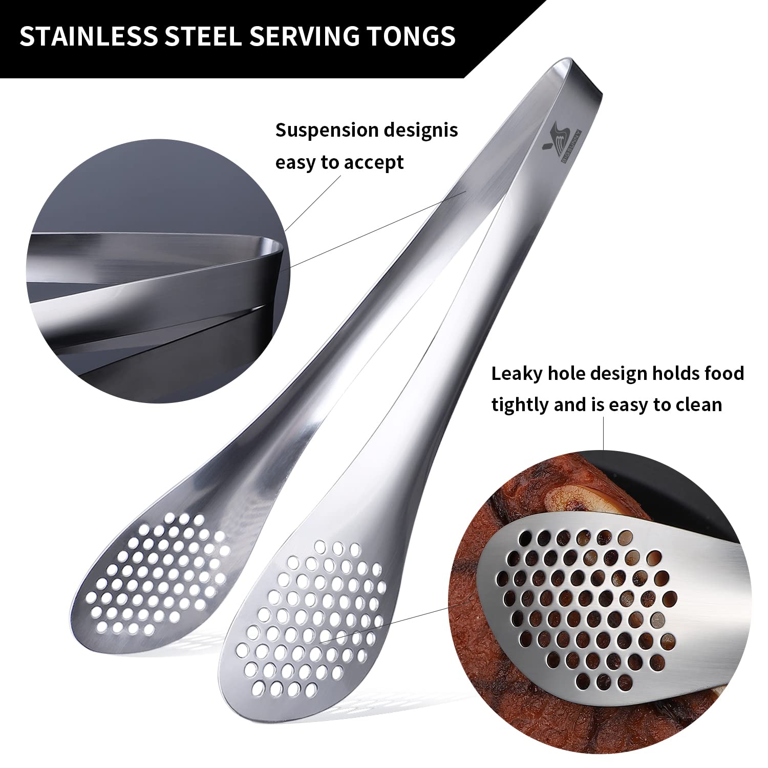 MSY BIGSUNNY 9 inch Buffet Tongs, Set of 2 Stainless Steel Food Serving Tongs