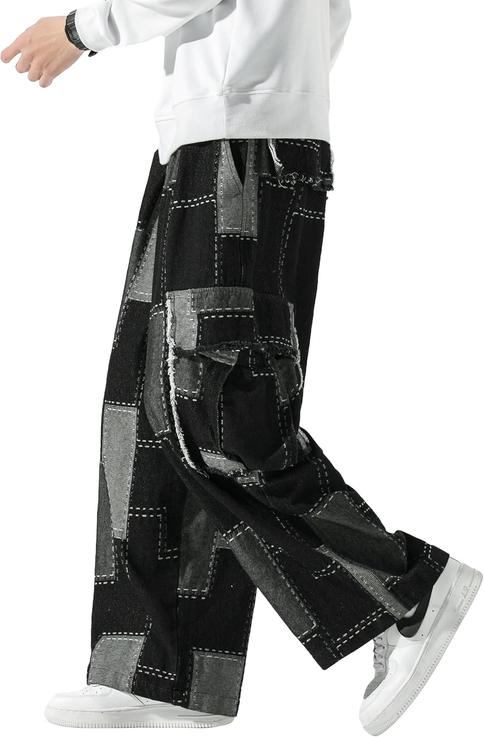 DOSLAVIDA Baggy Jeans for Men Wide Leg Hip Hop Jean Stylish Loose Fit Denim Pants Casual Streetwear Skateboard Pants