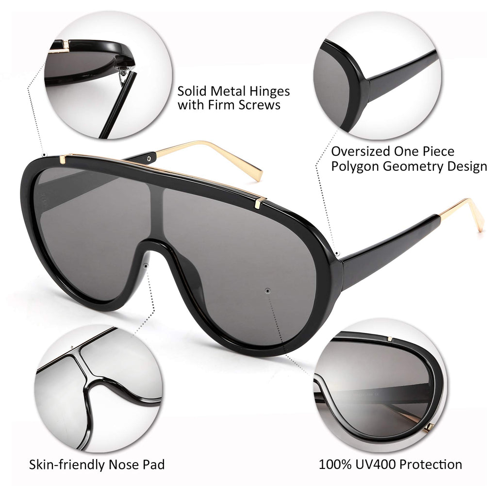 FEISEDY Sunglasses Women Oversized One Piece Frame UV400 Sun Glasses Trendy Retro Shades B2580