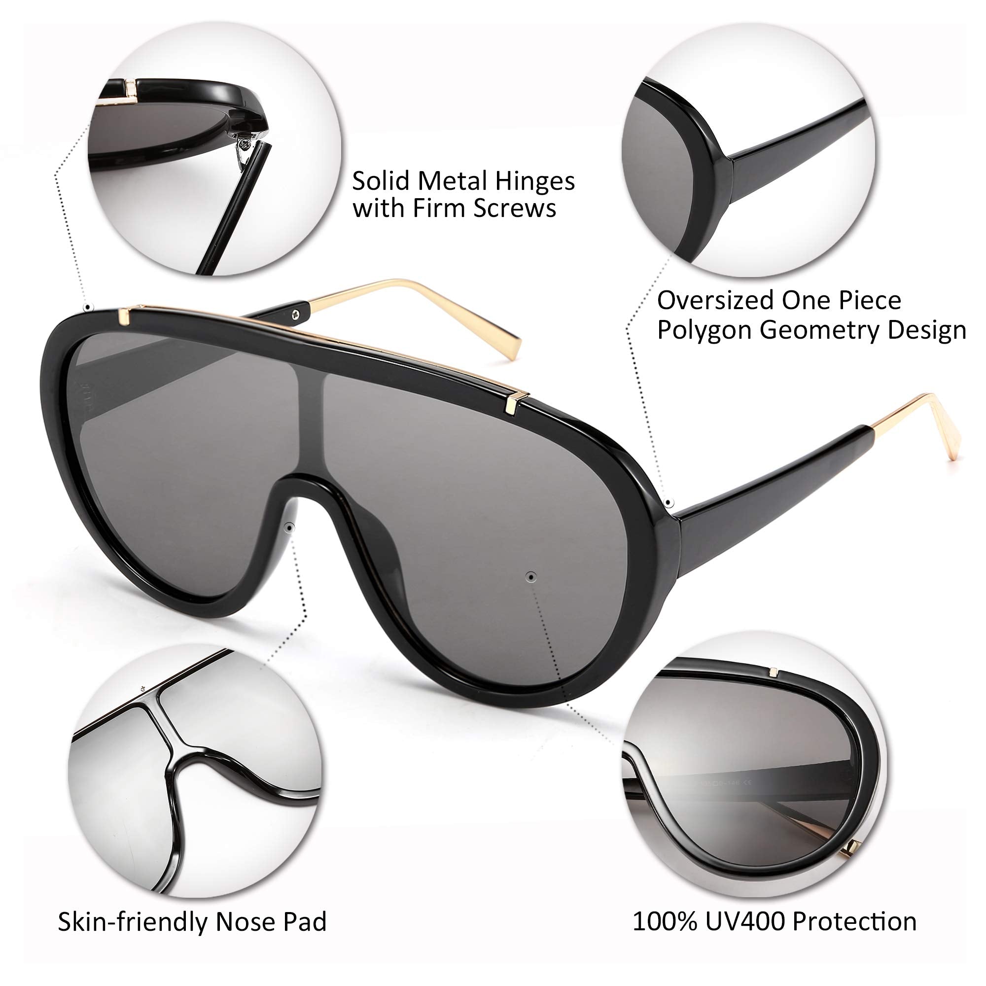FEISEDY Sunglasses Women Oversized One Piece Frame UV400 Sun Glasses Trendy Retro Shades B2580