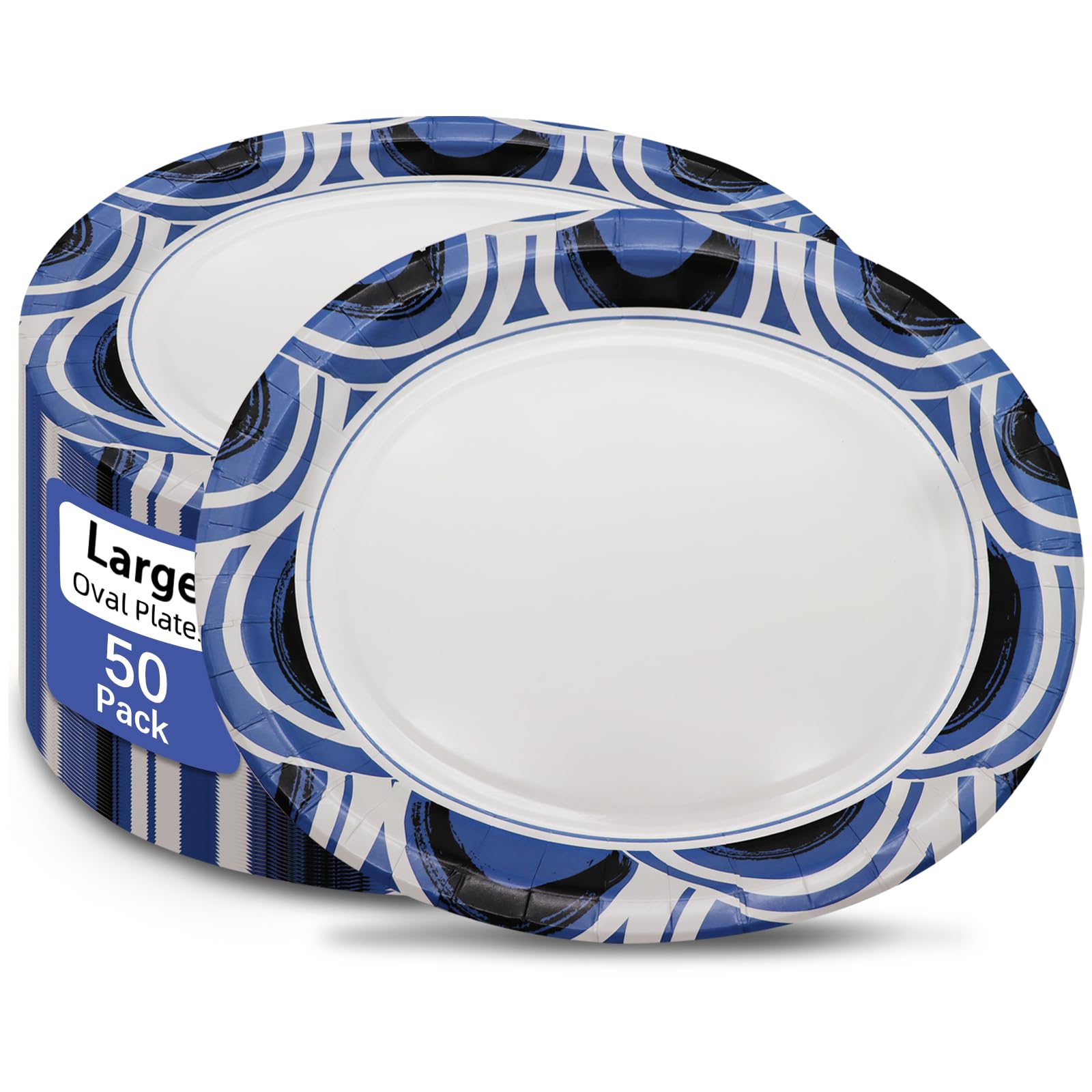 50 Pack Oval Thanksgiving Plates 12 x 10 Inch Thanksgiving Paper Plates Heavy Duty - Large Disposable Dinner Platters,Turkey Pumpkin Autumn Fall Harvest Thanksgiving Party Decor