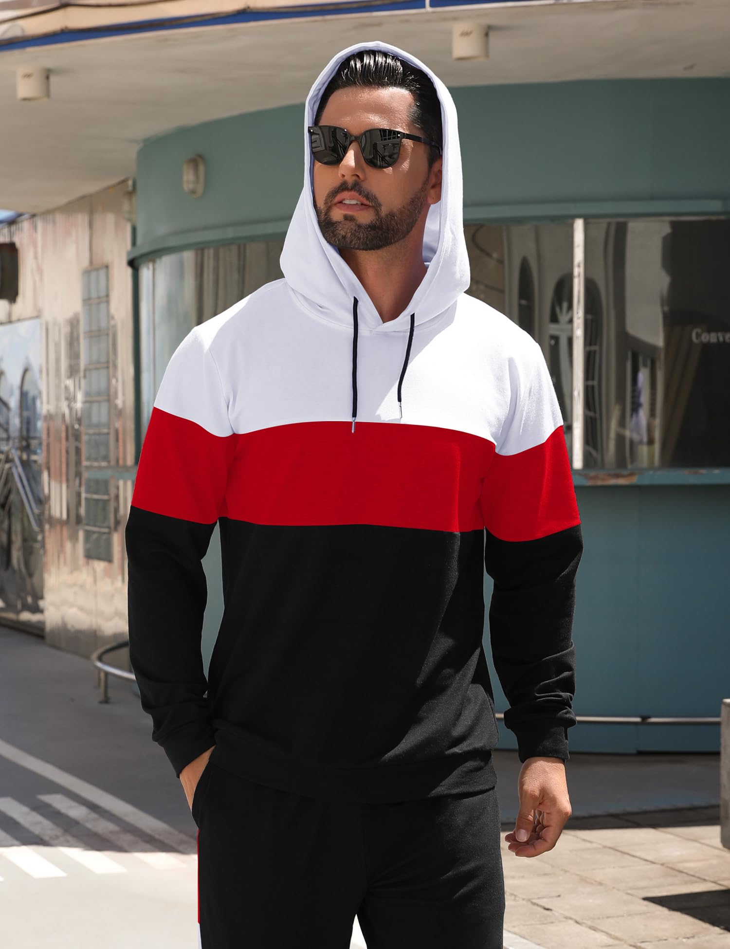 Babioboa Men's Tracksuit 2 Piece Color Block Hoodie Set Pullover Sweatshirt and Jogging Sweatpants Athletic Sweatsuits Set