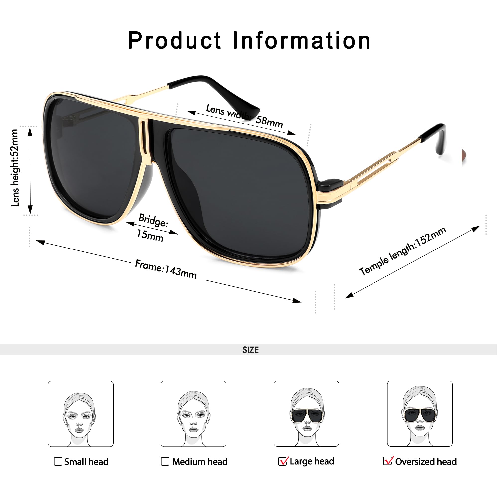 Retro Aviator Sunglasses for Women Men Oversized 70s 90s Square Womens Mens Sunnies AP3683