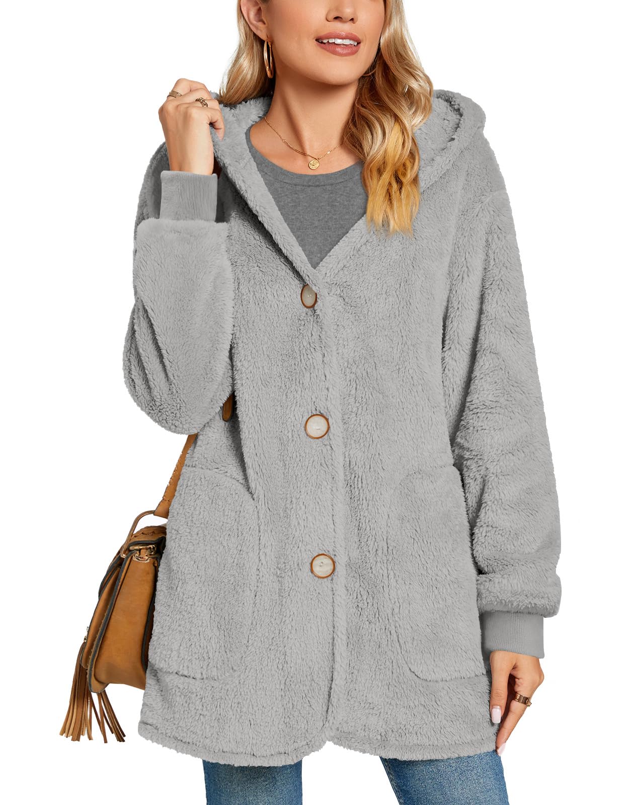 Bestbee Warm Fleece Jackets for Women, Fuzzy Hooded Casual Coats Lidies 2025 Cardigan Sweaters Outerwear with Pockets