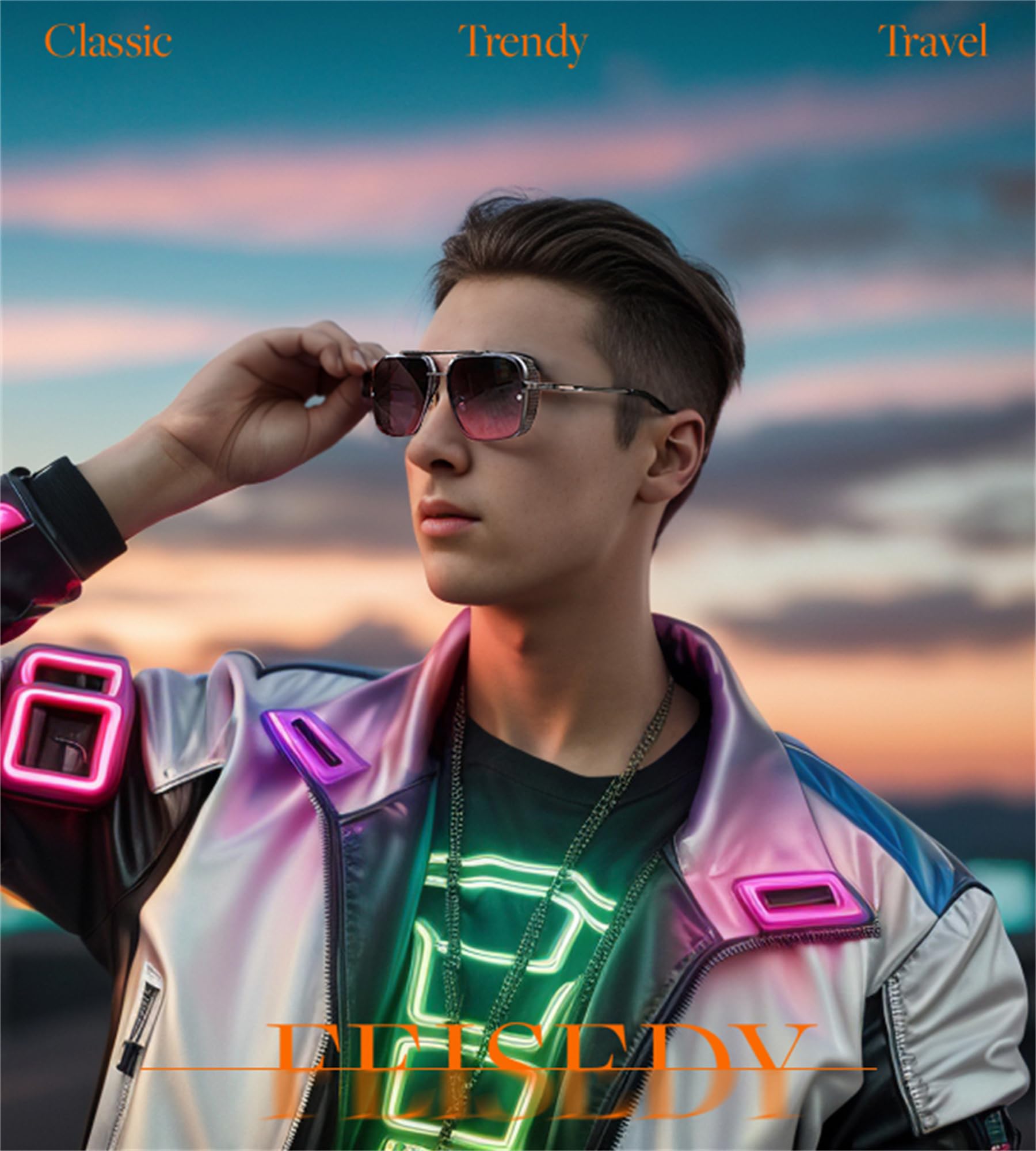 FEISEDY Sunglasses Mens Women Vintage Pilot Square Trendy Metal Steampunk Fishing Driving Sun Glasses B2894