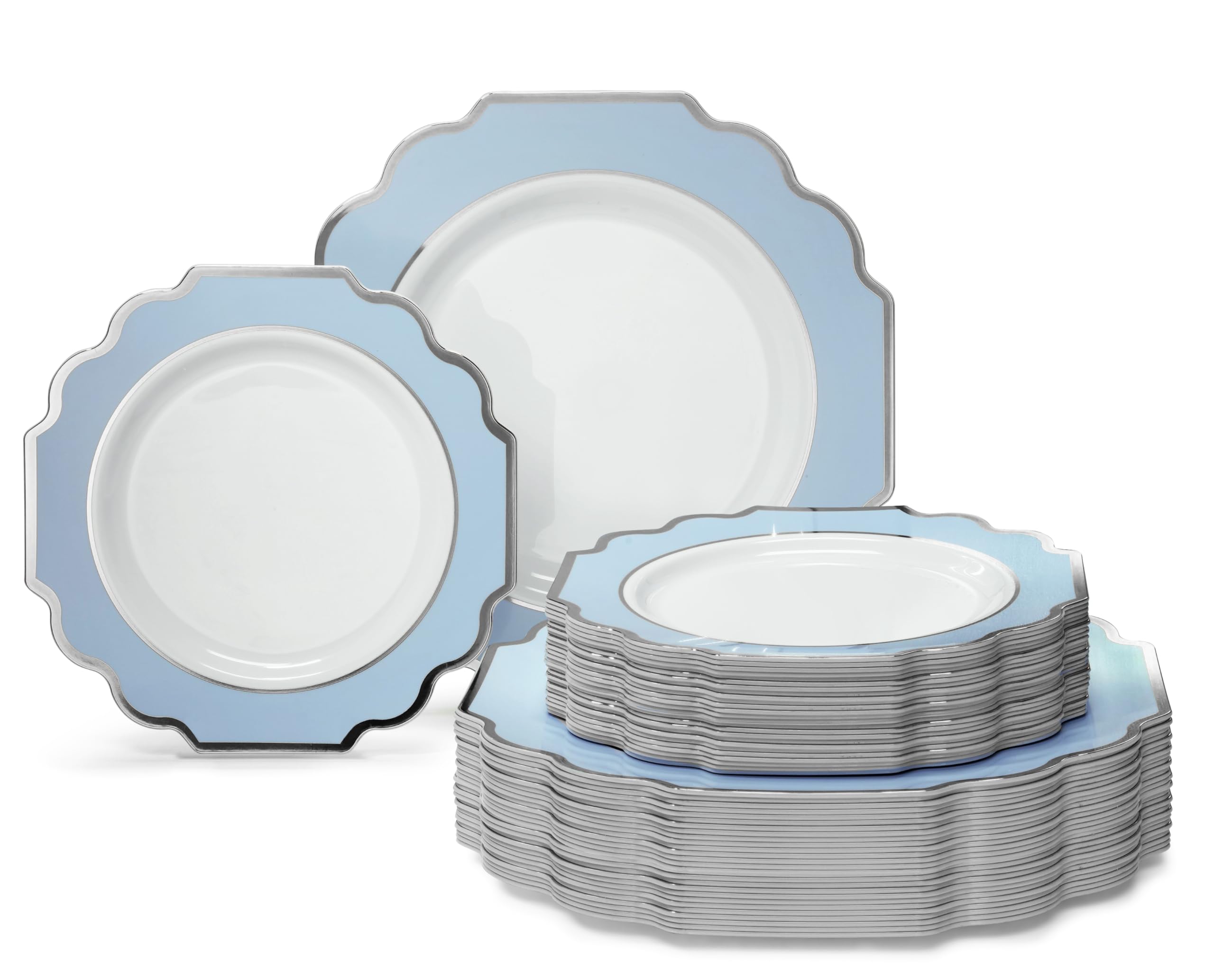 " OCCASIONS " 50 Plates Pack (25 Guests)-Heavyweight Wedding Party Disposable Plastic Plate Set -(25x10.5'' Dinner + 25x8'' Salad/Dessert) (Imperial White & Gold)