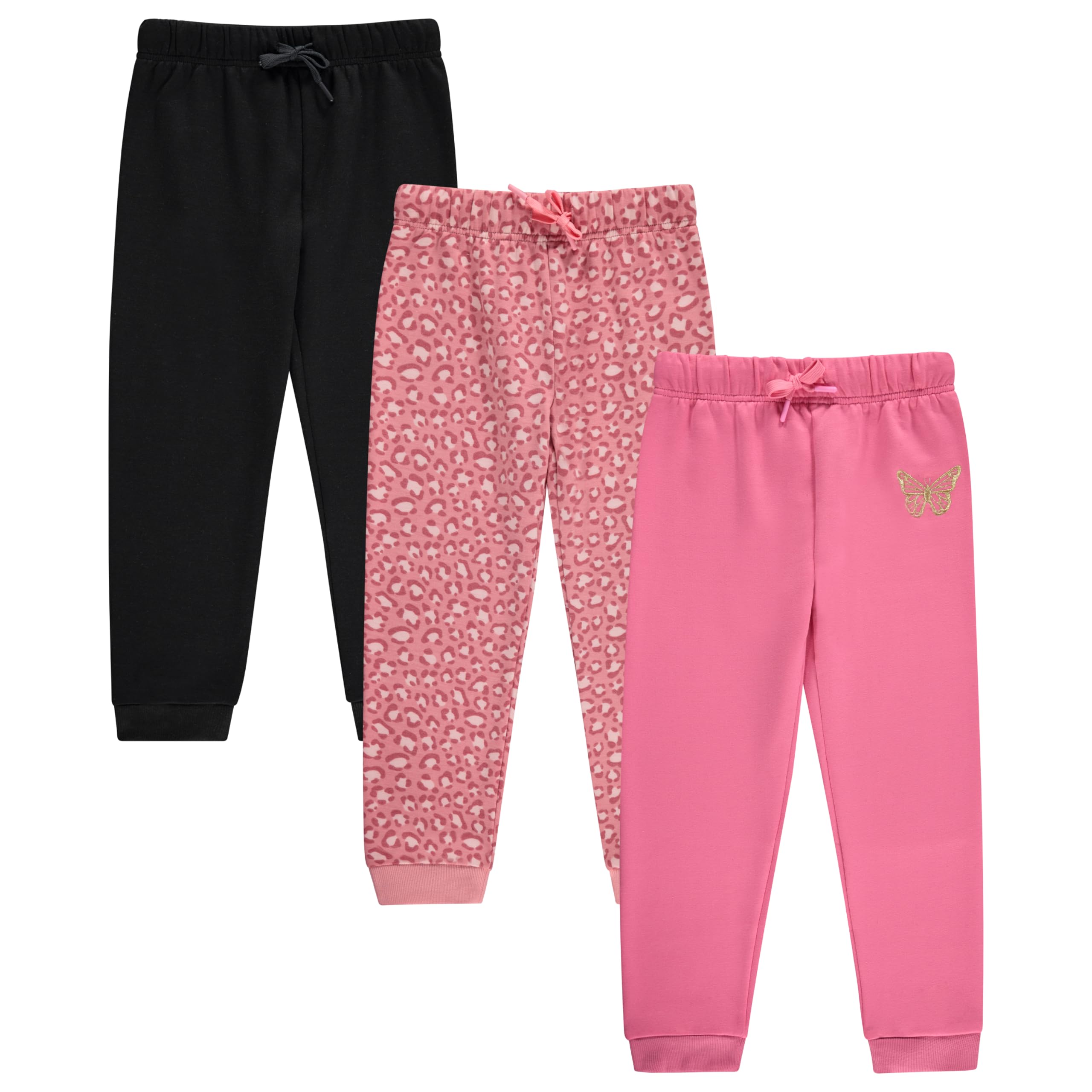 BTween Kids Girls Fashion Stretch Waist Ultra Soft Jogger Pants Set 3 Pack Bundle