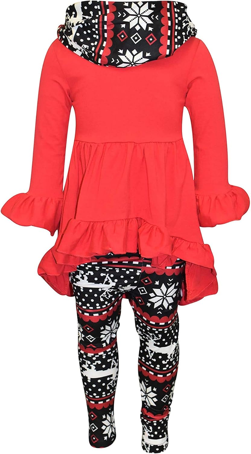 Unique Baby Girls Kids Toddler 3pc Outfit Set Long Sleeve Cotton Blend Tunic Top Leggings and Scarf