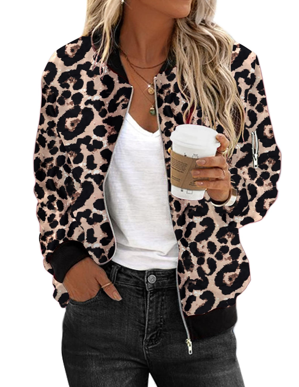 Zeagoo Women's Bomber Jacket Casual Coat Zip Up Spring Fall Clothes with Pockets S-XXL