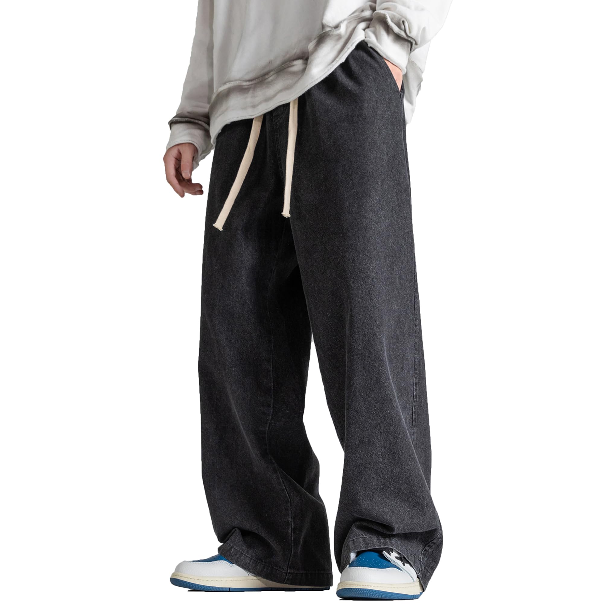 DOSLAVIDA Men's Hip Hop Jean Joggers Loose Fit Streetwear Biker Baggy Jeans Pants Stylish Printed Cargo Denim Pants