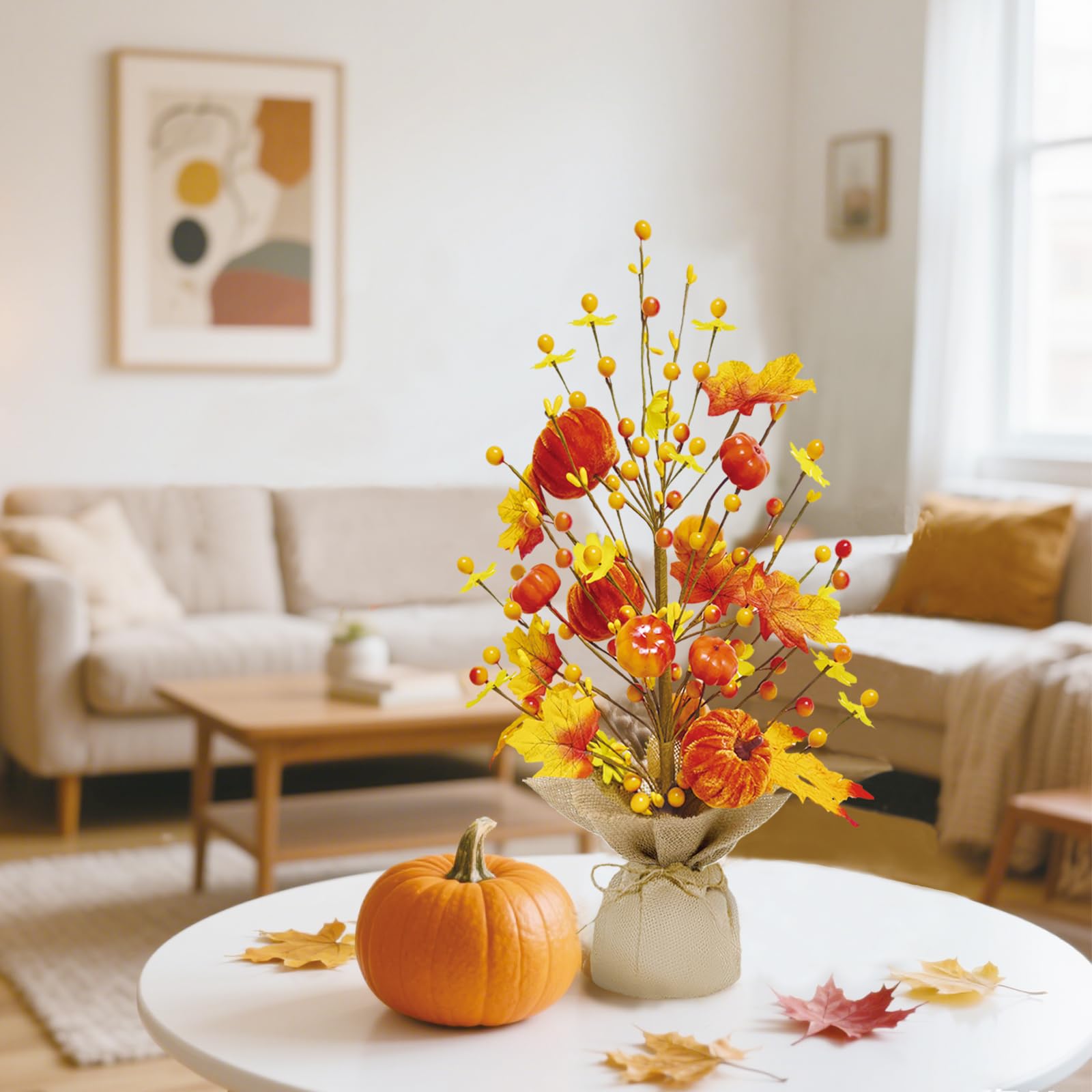 Fall Decorations for Home 18 Inch Fall Tree, Fall Decor Fake Pumpkin Berry Maple Leaves Table Centerpieces, Autumn Harvest Home Decor Indoor for Party Halloween Thanksgiving
