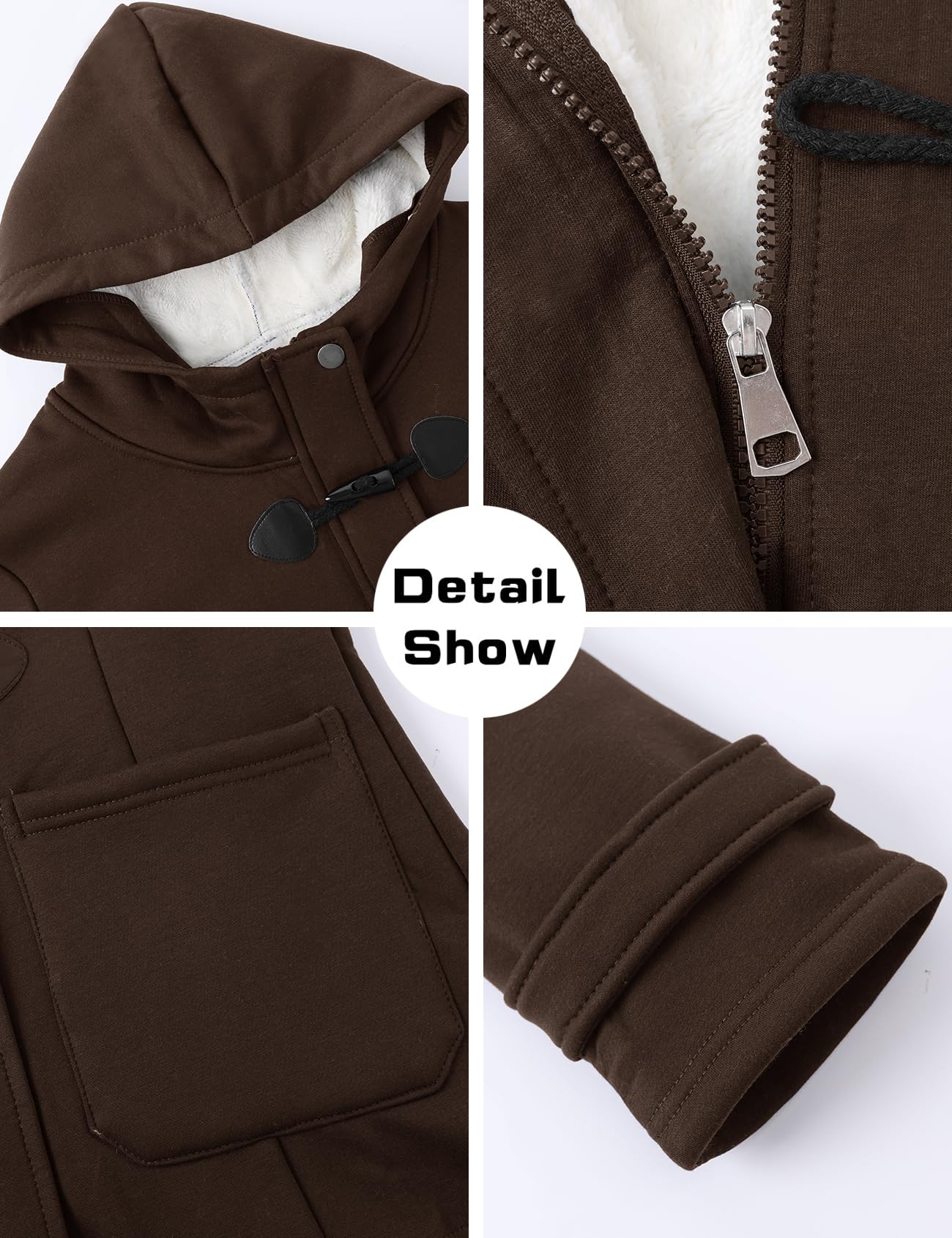 Gihuo Winter Jackets for Women Sherpa Lined Jacket Women Duffle Toggle Coat Hooded Fleece Jacket