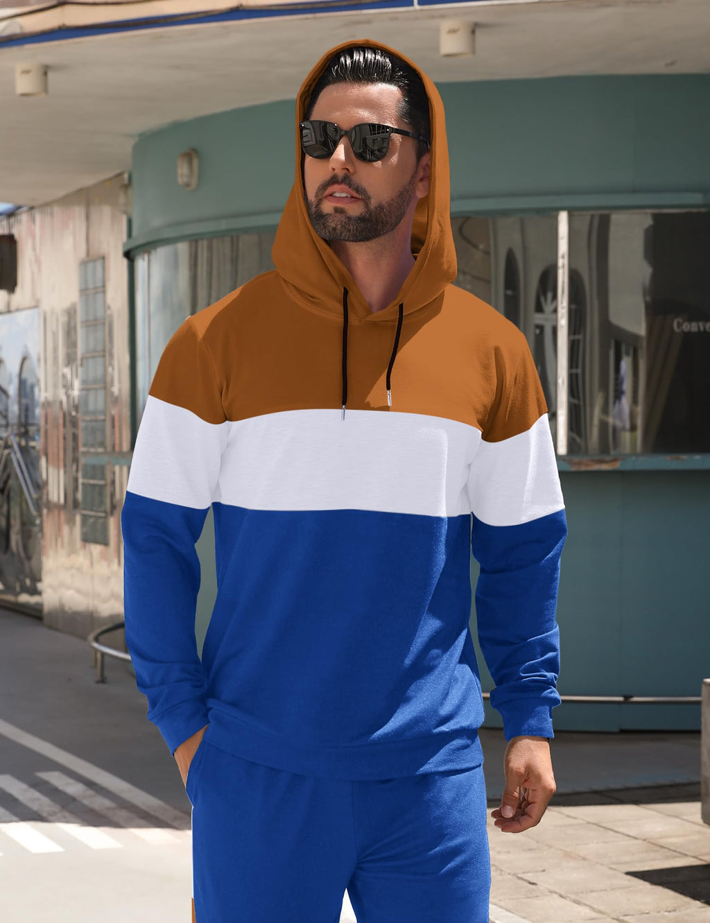 Babioboa Men's Tracksuit 2 Piece Color Block Hoodie Set Pullover Sweatshirt and Jogging Sweatpants Athletic Sweatsuits Set