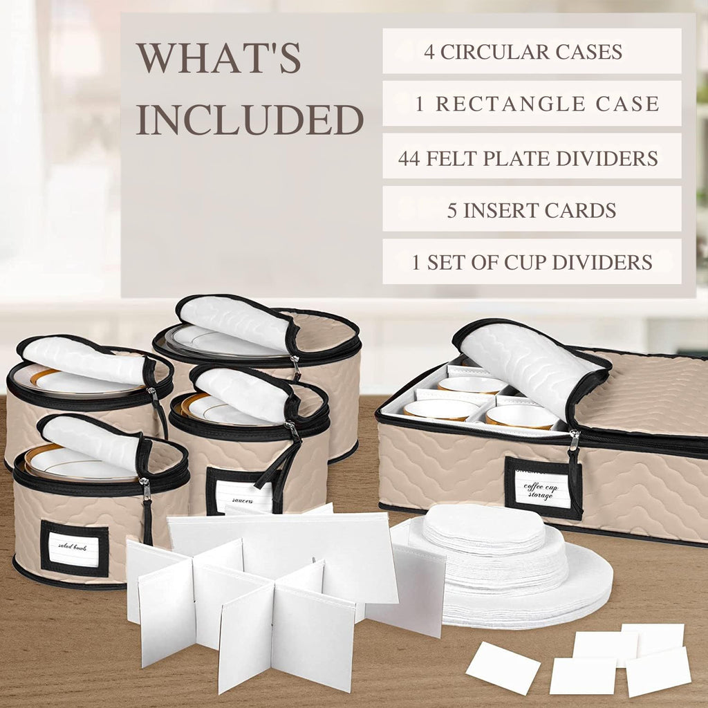 China Storage Containers 5-Piece Set Moving Boxes for Dinnerware, Glasses, Plates, Mugs and Saucers Sturdy Quilted Microfiber Dish Organizer with Dividers for Seasonal Storage - Holds Set of 12