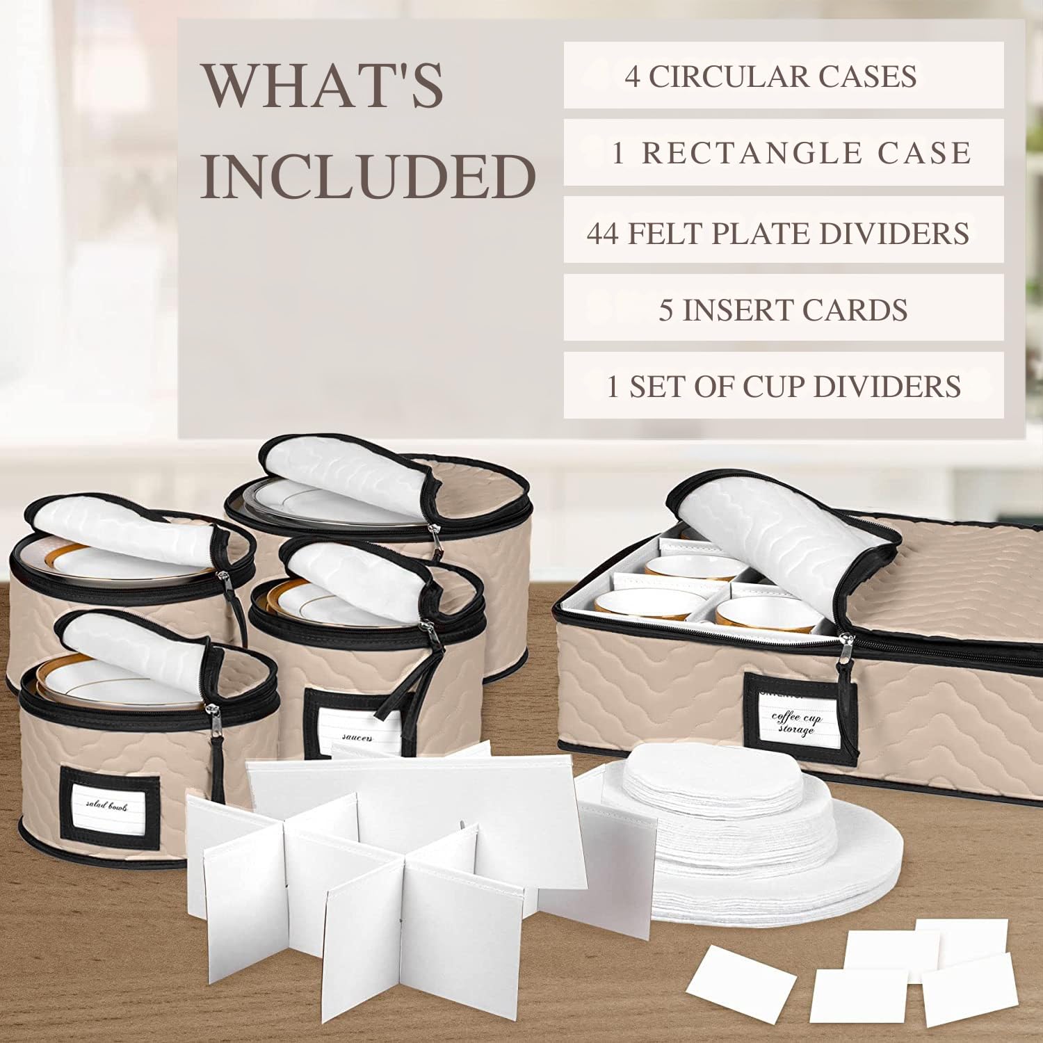 China Storage Containers 5-Piece Set Moving Boxes for Dinnerware, Glasses, Plates, Mugs and Saucers Sturdy Quilted Microfiber Dish Organizer with Dividers for Seasonal Storage - Holds Set of 12