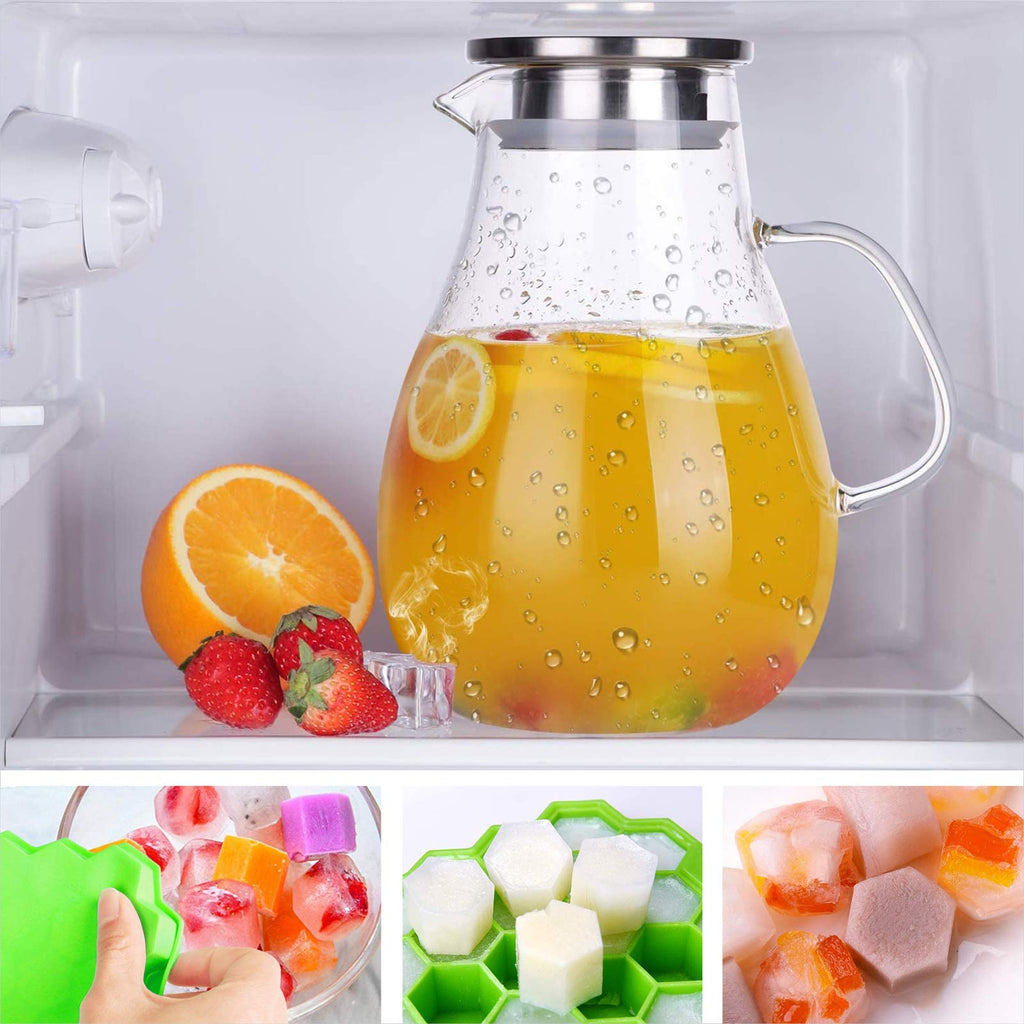 88OZ Glass Pitcher with Lid and Spout - High Heat Resistance Pitcher for Hot/Cold Water & Iced Tea (2.6L)